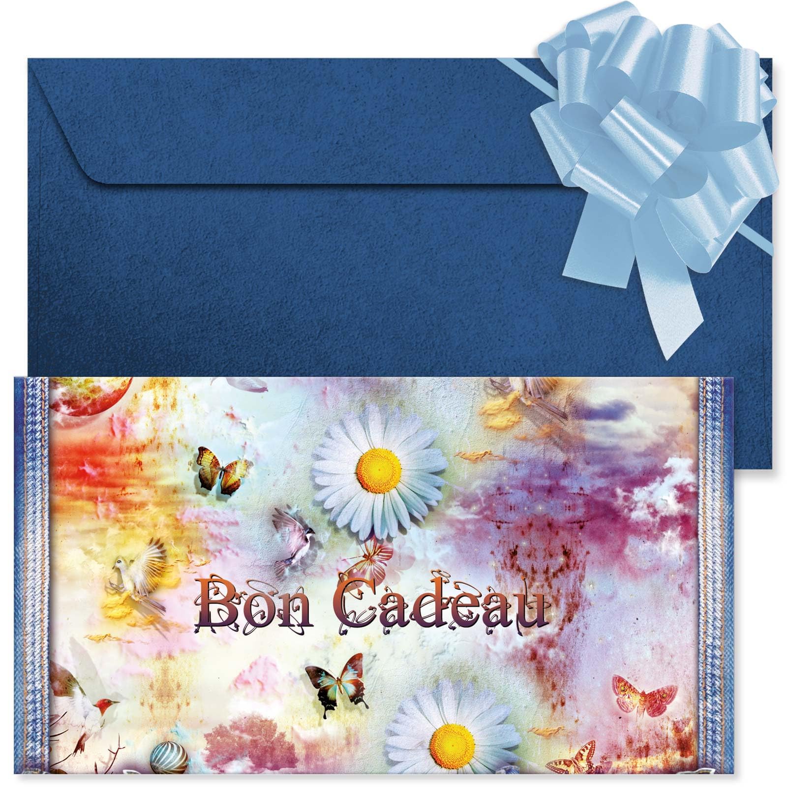 POS BON - 50 bons cadeaux à remplir avec enveloppe/nœud ruban - formulaires imprimés pour les magasins de mode FA1243F-2-50-V1