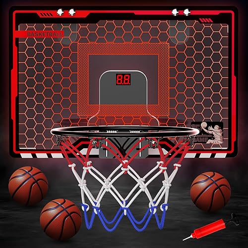 Miniatura 2 de HopeRock Aro de Baloncesto Interior para Niños, Mini Aros de Baloncesto Sobre la Puerta, con Luz LED, Marcador, Juguetes de Cumpleaños, Regalos para