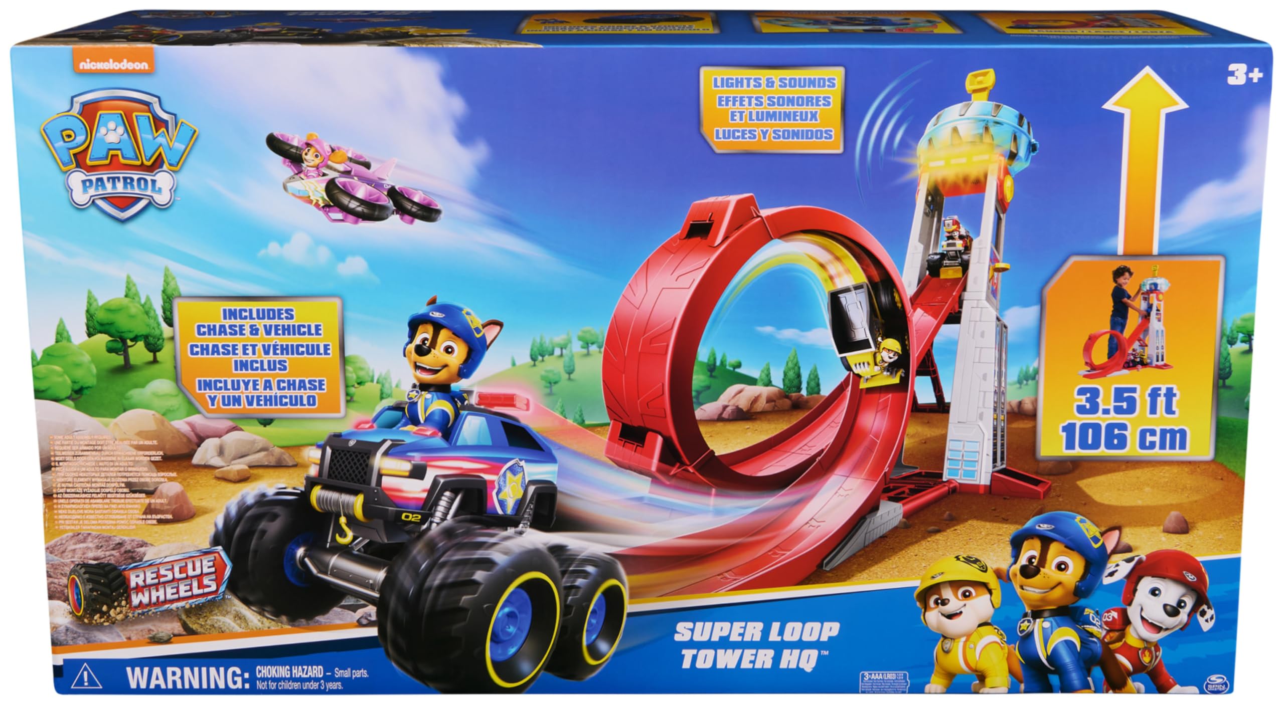 Paw Patrol, Quartier Generale Superloop, Set di Gioco con Luci e Suoni, 3+ | 6 Veicoli, Effetti Sonori, Torre Di 1 Metro Di Altezza, Personaggio Chase e Auto Di Pattuglia, Centro Di Comando