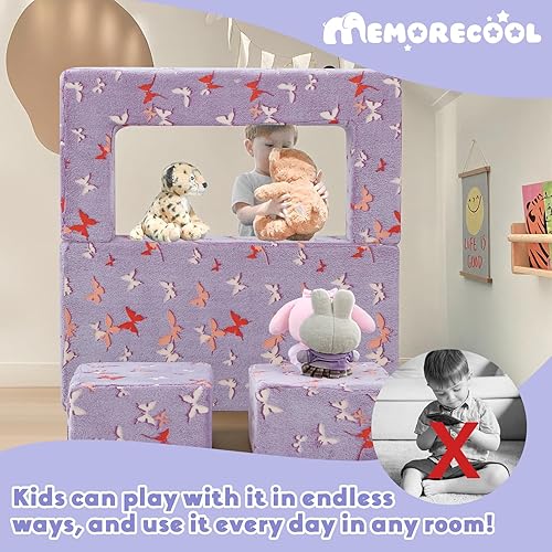 Miniatura 46 de MeMoreCool Sofá modular para niños, sofá convertible suave para niños, silla de espuma de felpa plegable gris para diversión en la sala de juegos de