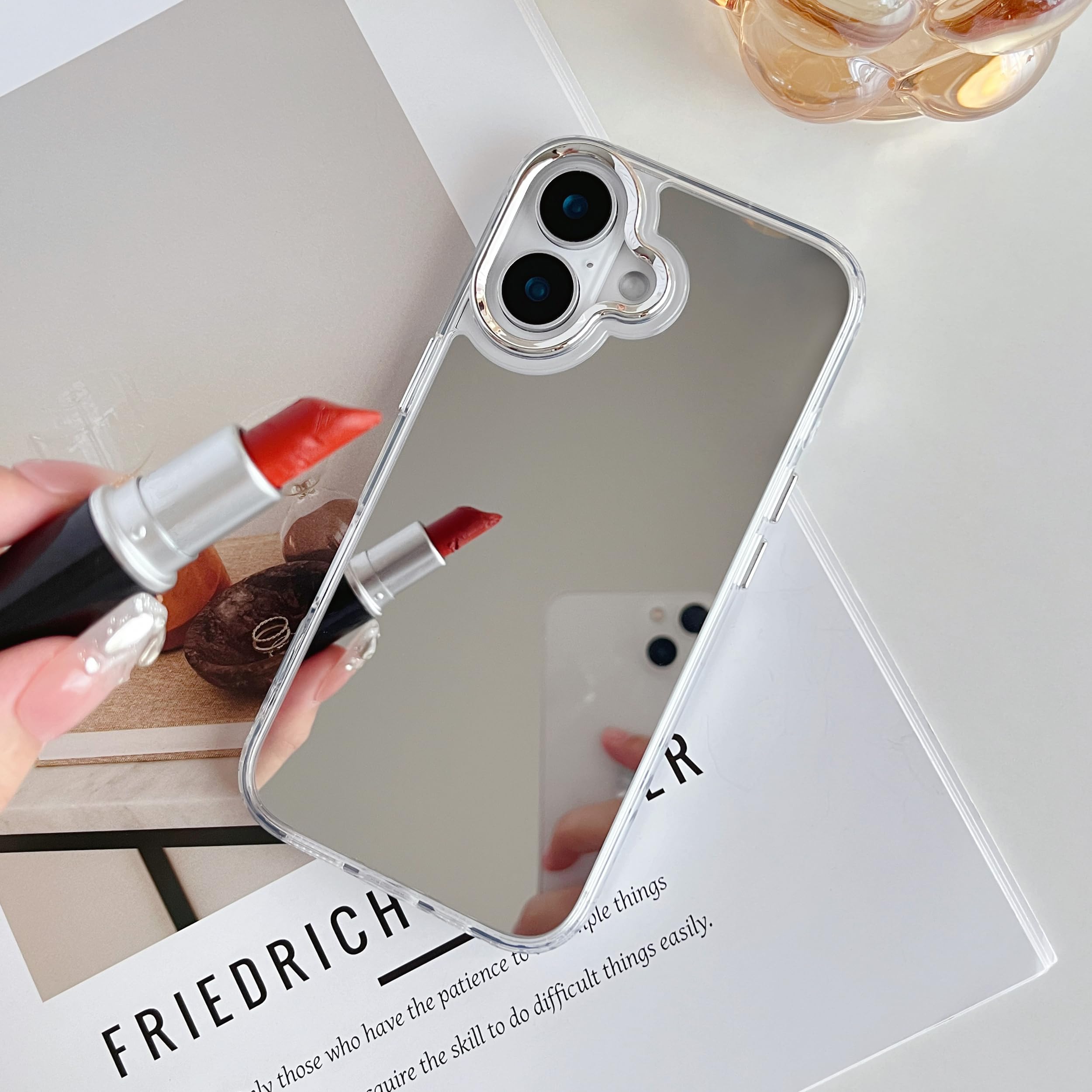 ZTOFERA Case for iPhone 16 Plus, Luxury Mirror Makeup Case Clear Bright Back Soft TPU & Hard PC Slim Case - Image 3