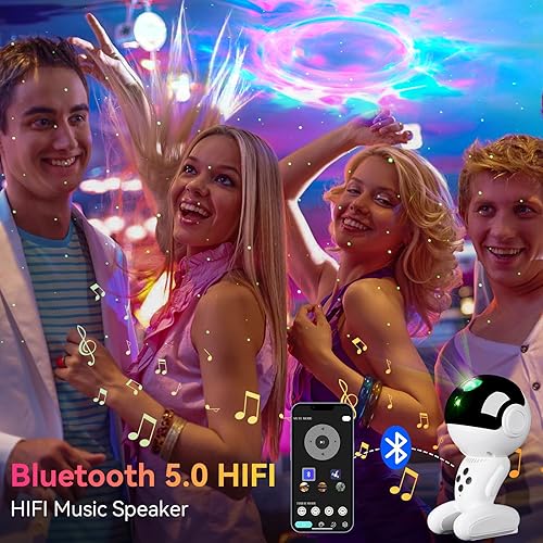 Miniatura 6 de Nezylaf Robot Galaxy Proyector de cielo estrellado, nebulosa astronauta, galaxia, estrella, luz nocturna y altavoz de música de ruido blanco,