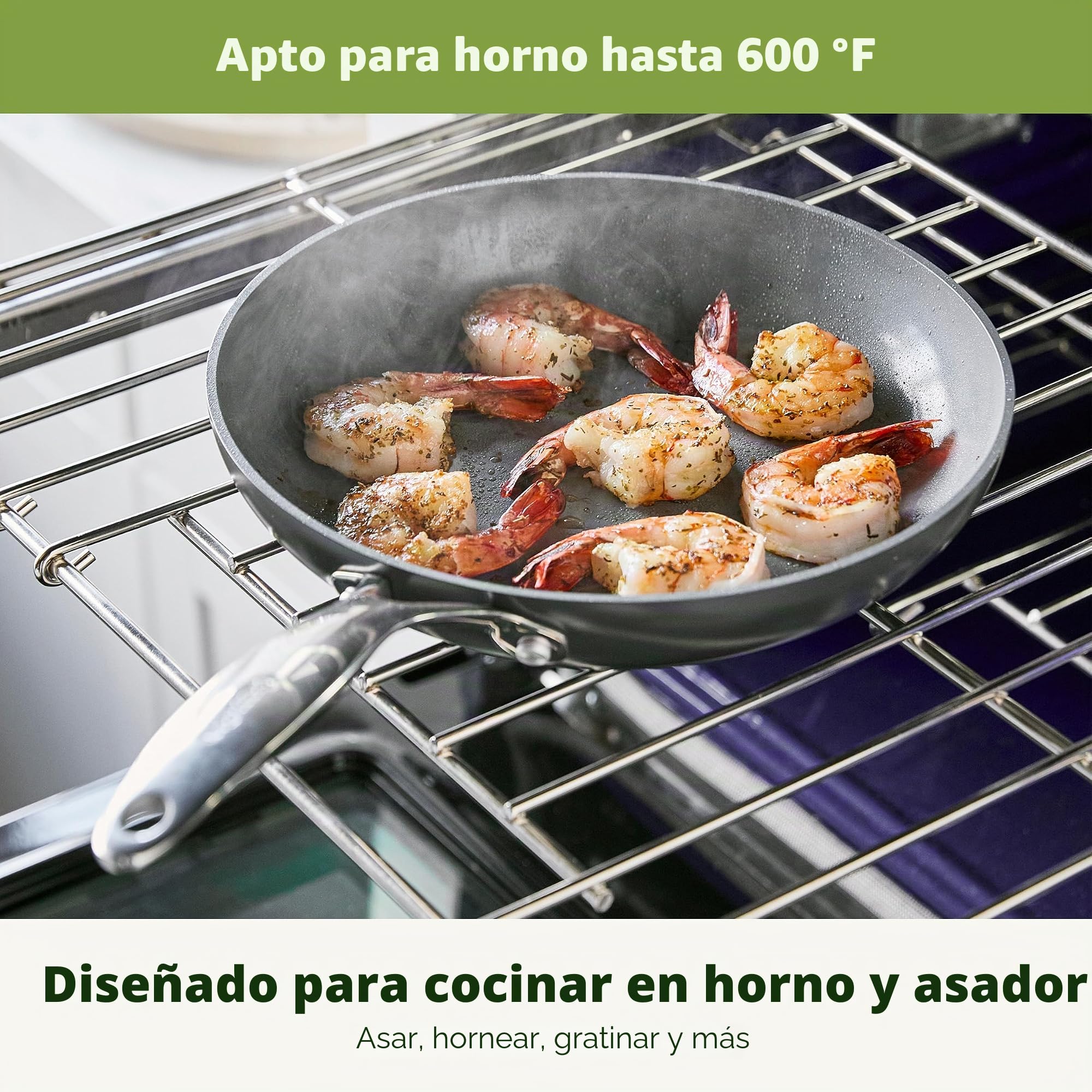 Greenpan Valencia Pro - Juego de sartenes anodizadas duras de 3 piezas, cerámica antiadherente de 8, 9.5 y 11 pulgadas, aptas para inducción, utensilios de cocina sin PFA, aptos para lavavajillas,
