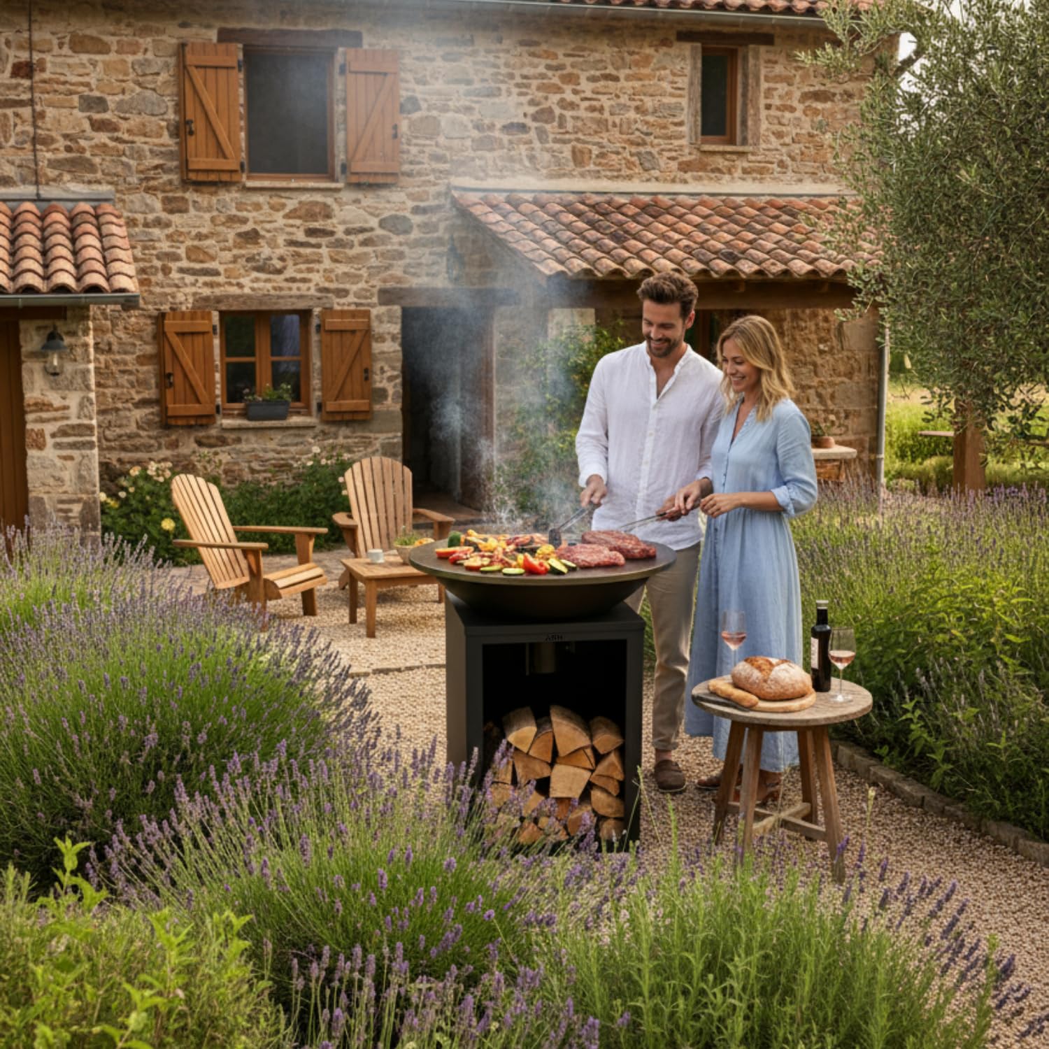 Plancha - BBQ - Brasero - Barbecue - Plaque de cuisson - Outdoor - ASH Solaris - XL - Plancha - Anneau de barbecue Ø 81 cm - Cheminée de jardin - Barbecue - Aspect luxueux - Plaque de cuisson