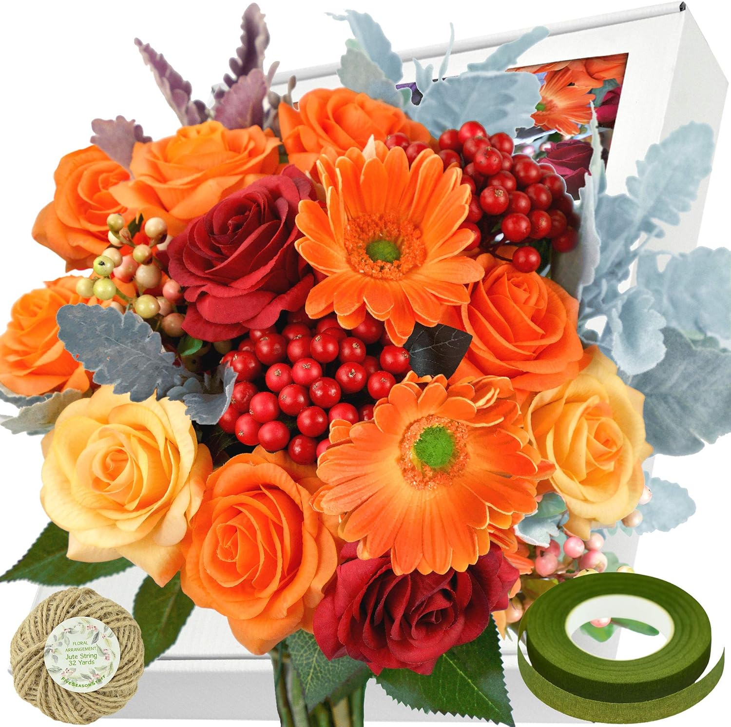 FiveSeasonStuff Vibrant Festive DIY Bouquet 26Piece Real Touch Silk Flower Bouquet
