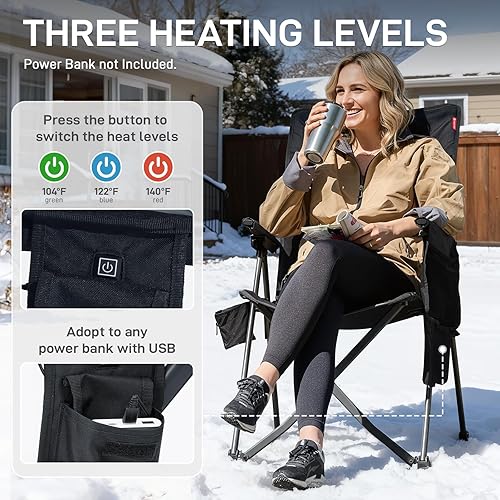 Miniatura 2 de EVER ADVANCED Silla de camping con calefacción para adultos, color negro