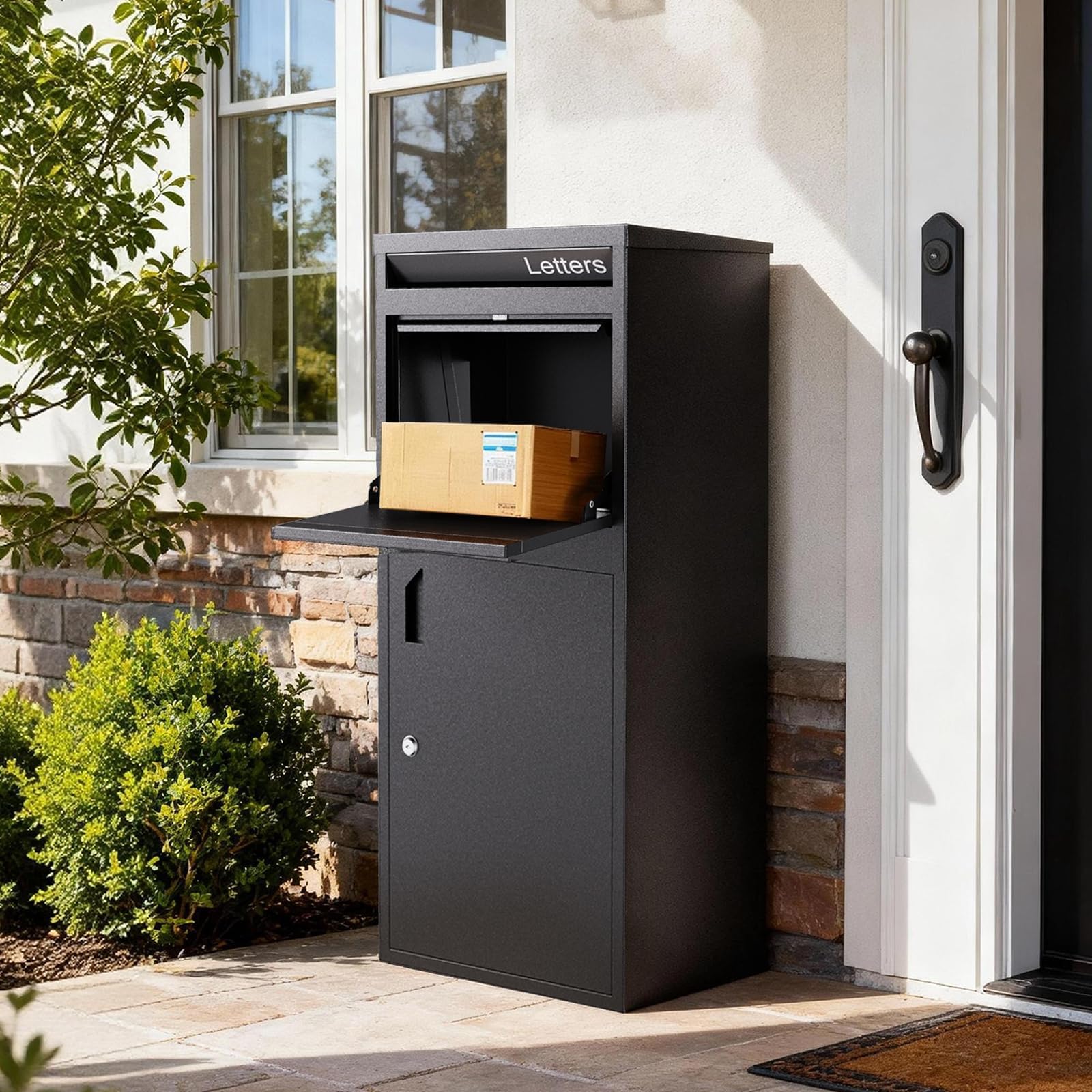 Merapi Parcel Drop Boxes for Outside, 16.3" *15.2"* 40.4" Cold-Rolled Steel Delivery Box for Packages, Anti-Theft Lockable Package Delivery Boxes for Outside, Porch, House, Curbside, Black-BD