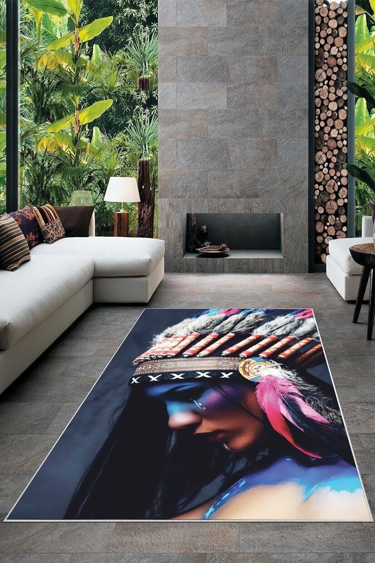 Pelangi Çok Renkli Kızılderili Kız Desen Yıkanabilir Kaymaz Taban Leke Tutmaz Modern Salon Halısı Ve Yolluk, Çok Renkli 180 x 300, 135831318030005