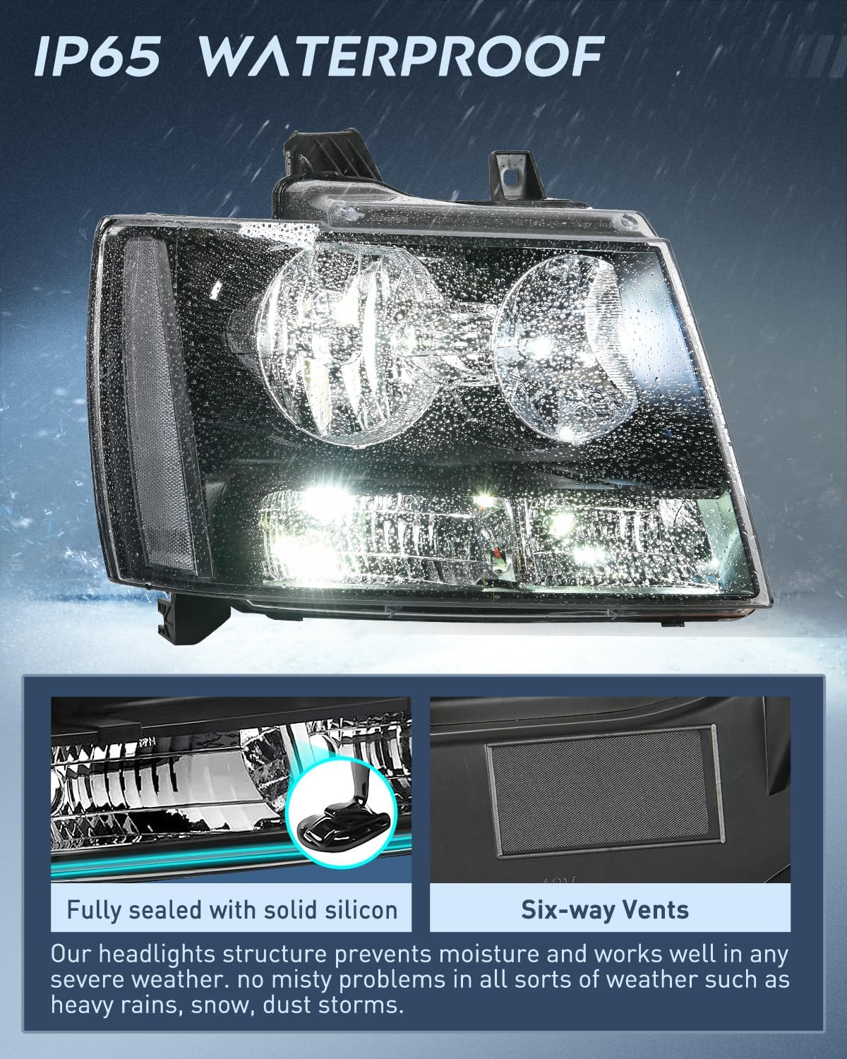 Nilight Headlight Assembly for 2007 2008 2009 2010 2011 2012 2013 2014 Chevy Avalanche Tahoe Suburban 1500 2500 Replacement Headlamp Bumper Lamp Set Black Housing Clear Reflector