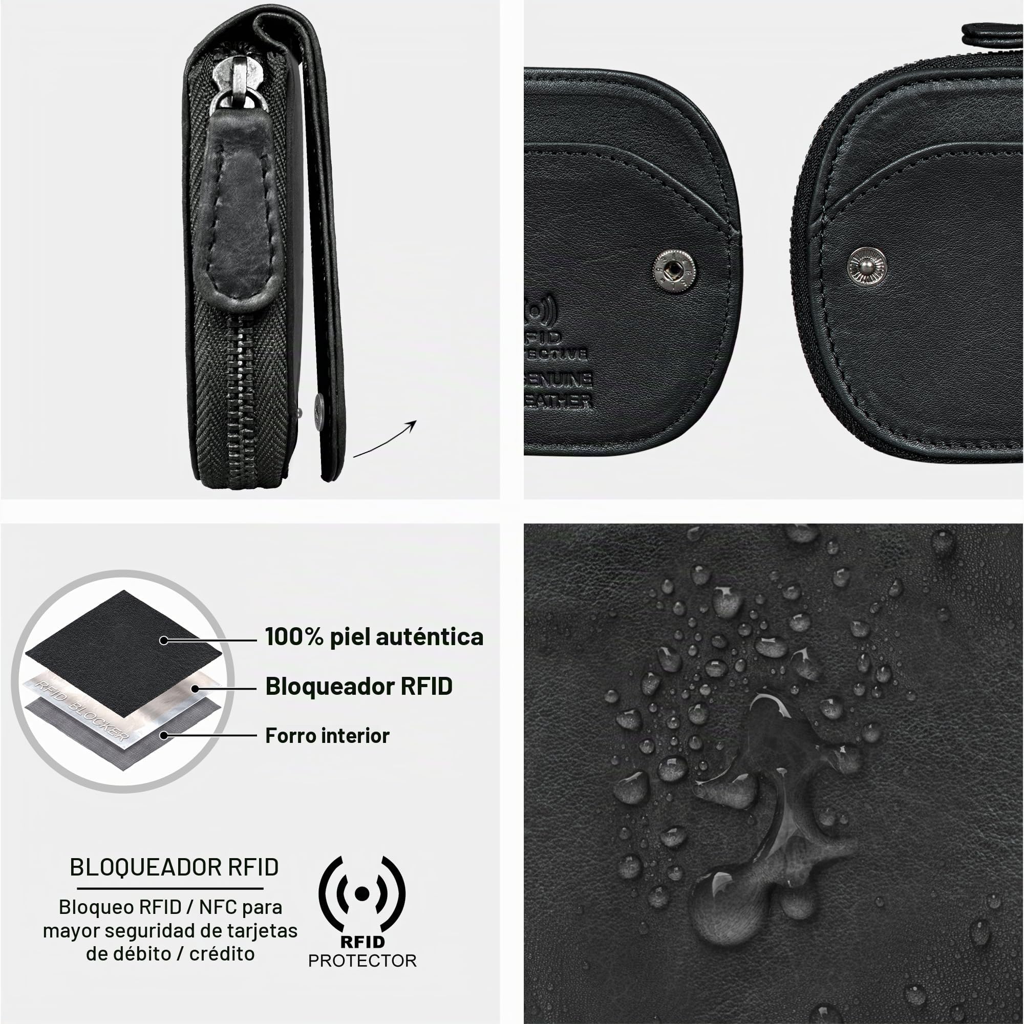 STILORD Dinero Monedero Hombre Pequeño Cuero Auténtico con Compartimento para Monedas y Billetes Carteras para Hombre Piel Compacta Billetera con Cremallera Color:Negro