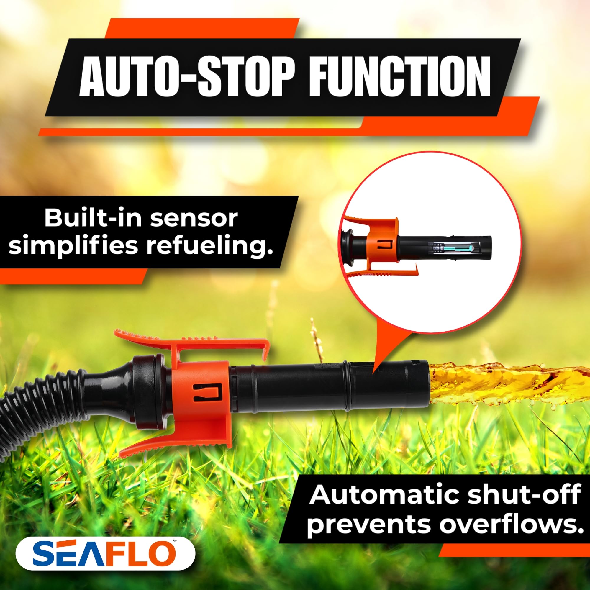 SEAFLO Pompe de transfert de pompe à carburant électrique automatique rechargeable (débit 2,3 GPM - 3,1 GPM) avec tuyau d'aspiration longueur (465 mm) et tuyau d'évacuation flexible Longueur : 1050 mm
