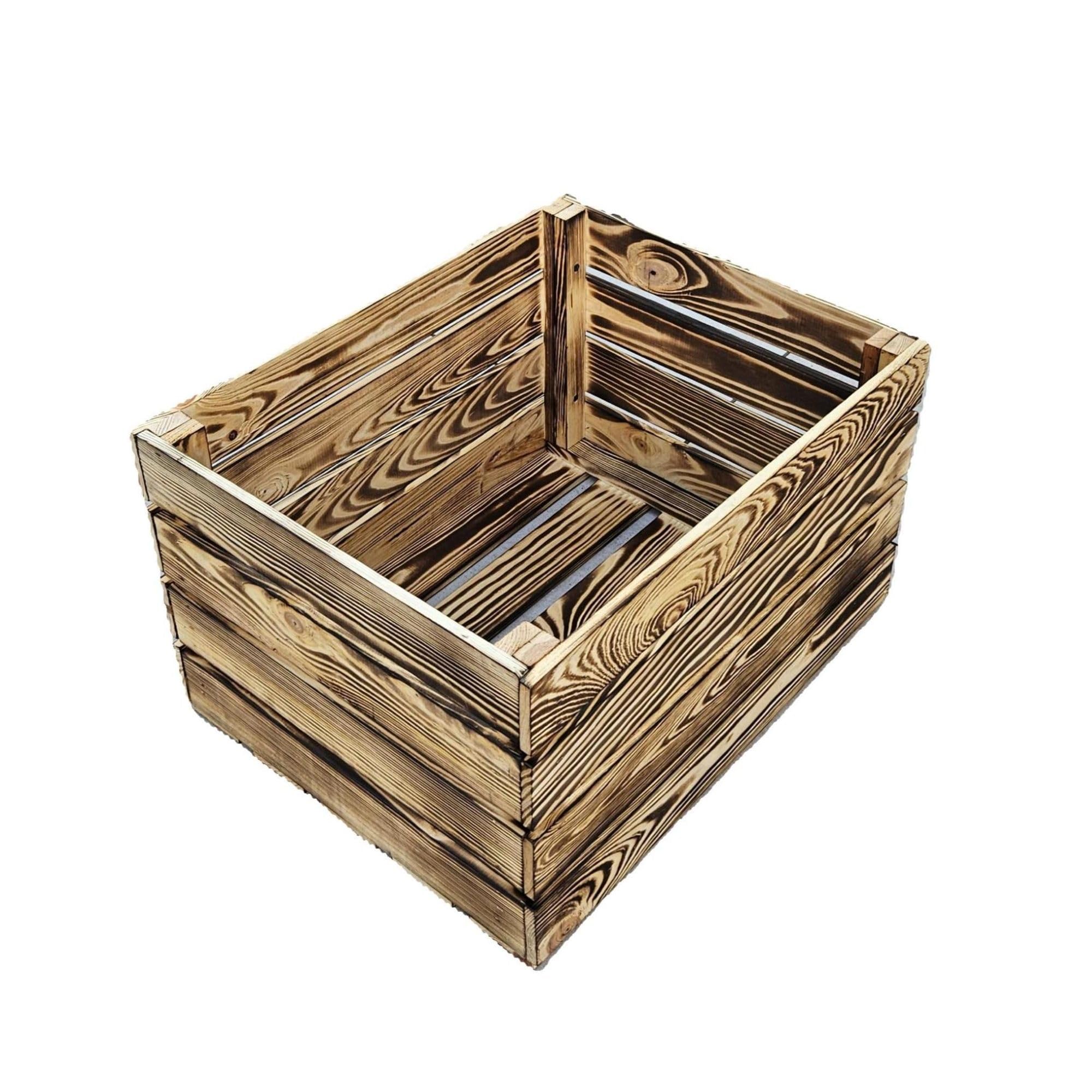 7-er Set Vintage Holzkisten Geflammt – 50x40x30 cm (3 Stück) & 40x30x25 (4 Stück) cm – Weinkisten & Obstkisten im Used-Look – Dekokisten & Regale – Holzboxen als Möbel & Aufbewahrung – Rustikale Deko