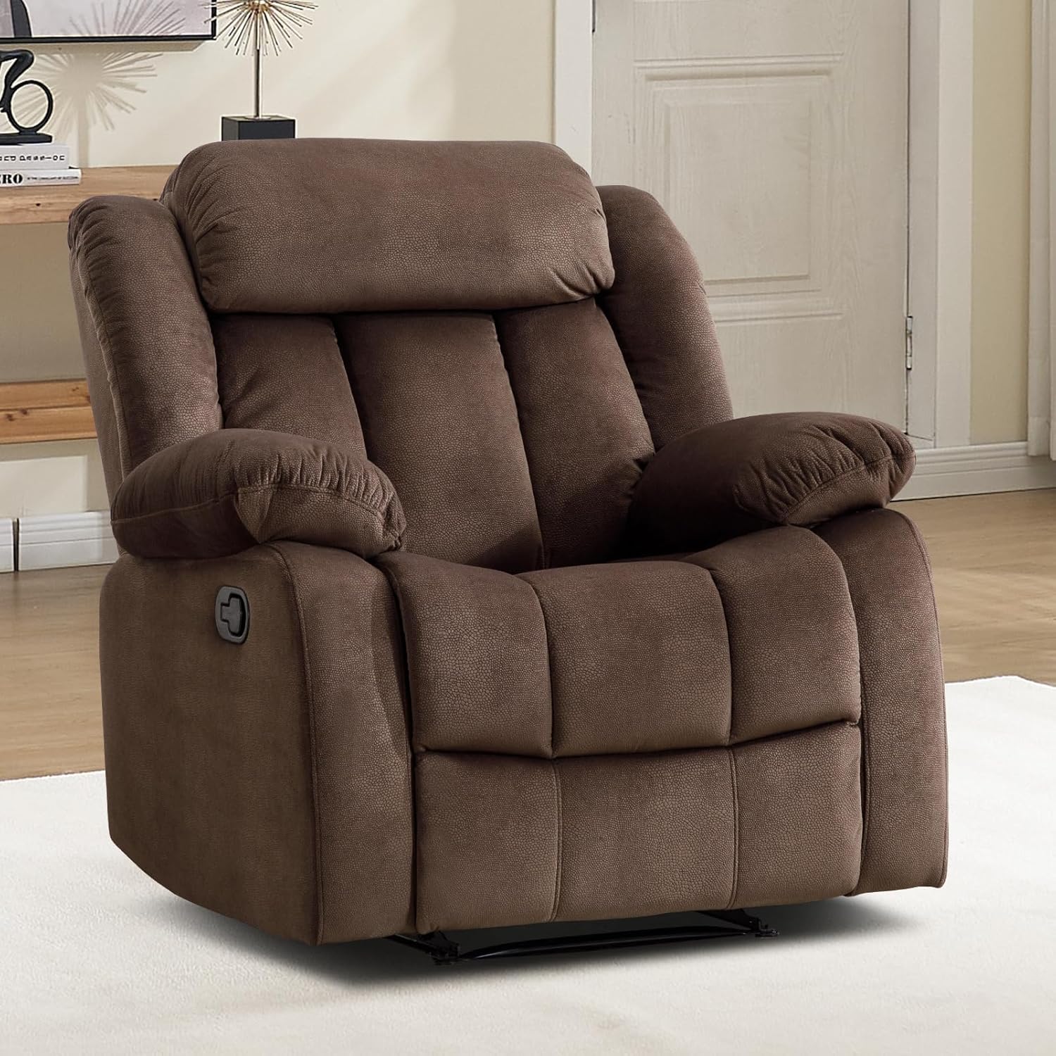 EBELLO Manual Recliner Chair, Classic and Fabric Recliner Sofa with Overstuffed Arms and Back for Living Room, Bedroom, Brown
