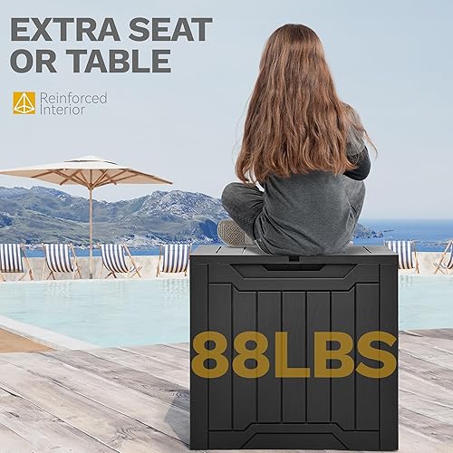 Miniatura 4 de DWVO Caja de almacenamiento exterior de 30 galones, contenedor de almacenamiento exterior con cerradura para herramientas de jardinería, flotadores