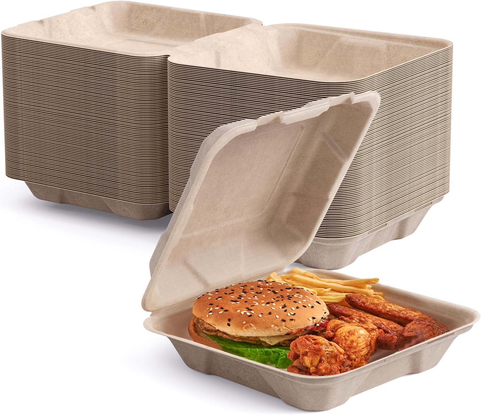 greensight Clamshell Take Out Food Container 100 Pack, 9 x