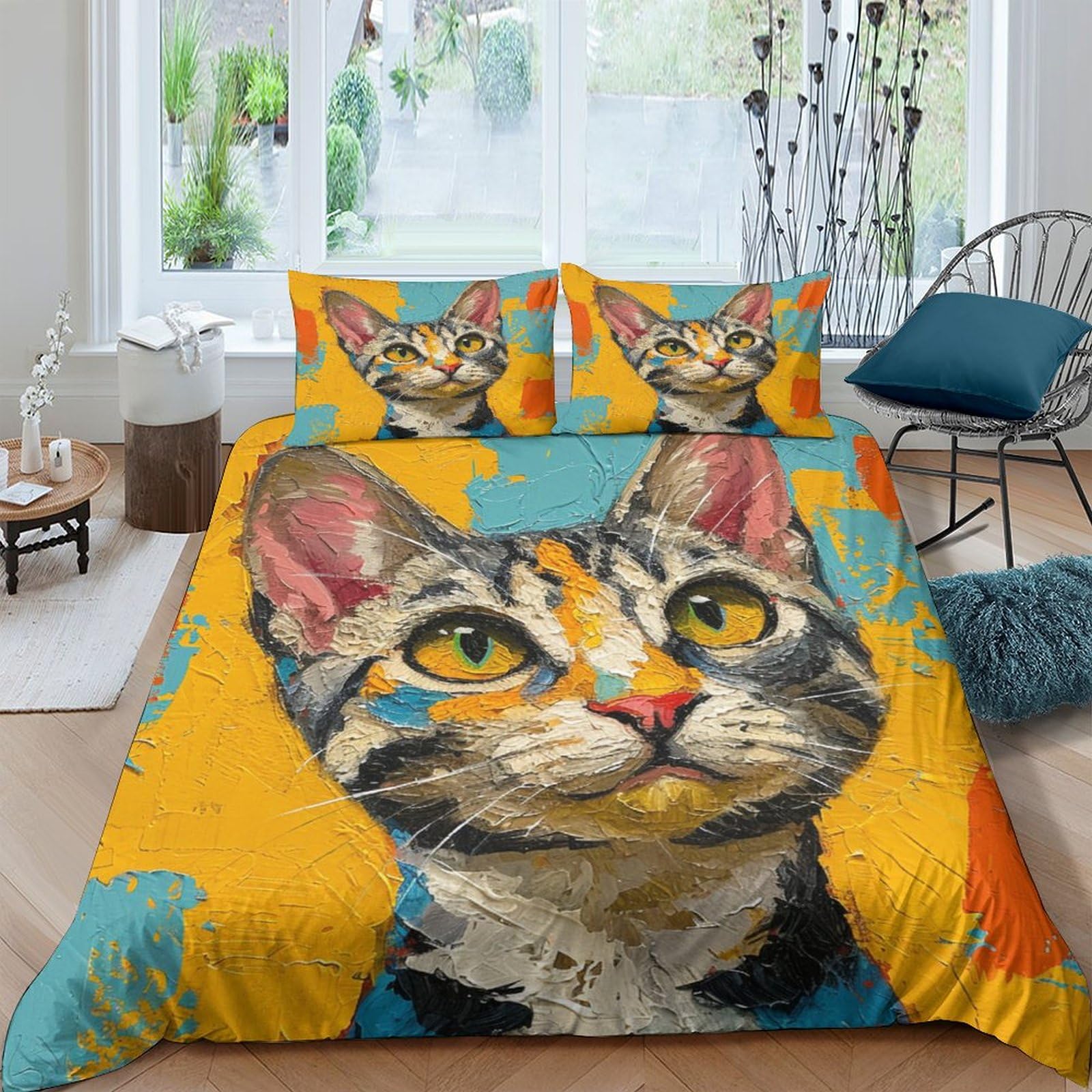 Parure de lit facile d'entretien Tabby, housse de couette anti-plis pour lit d'ado