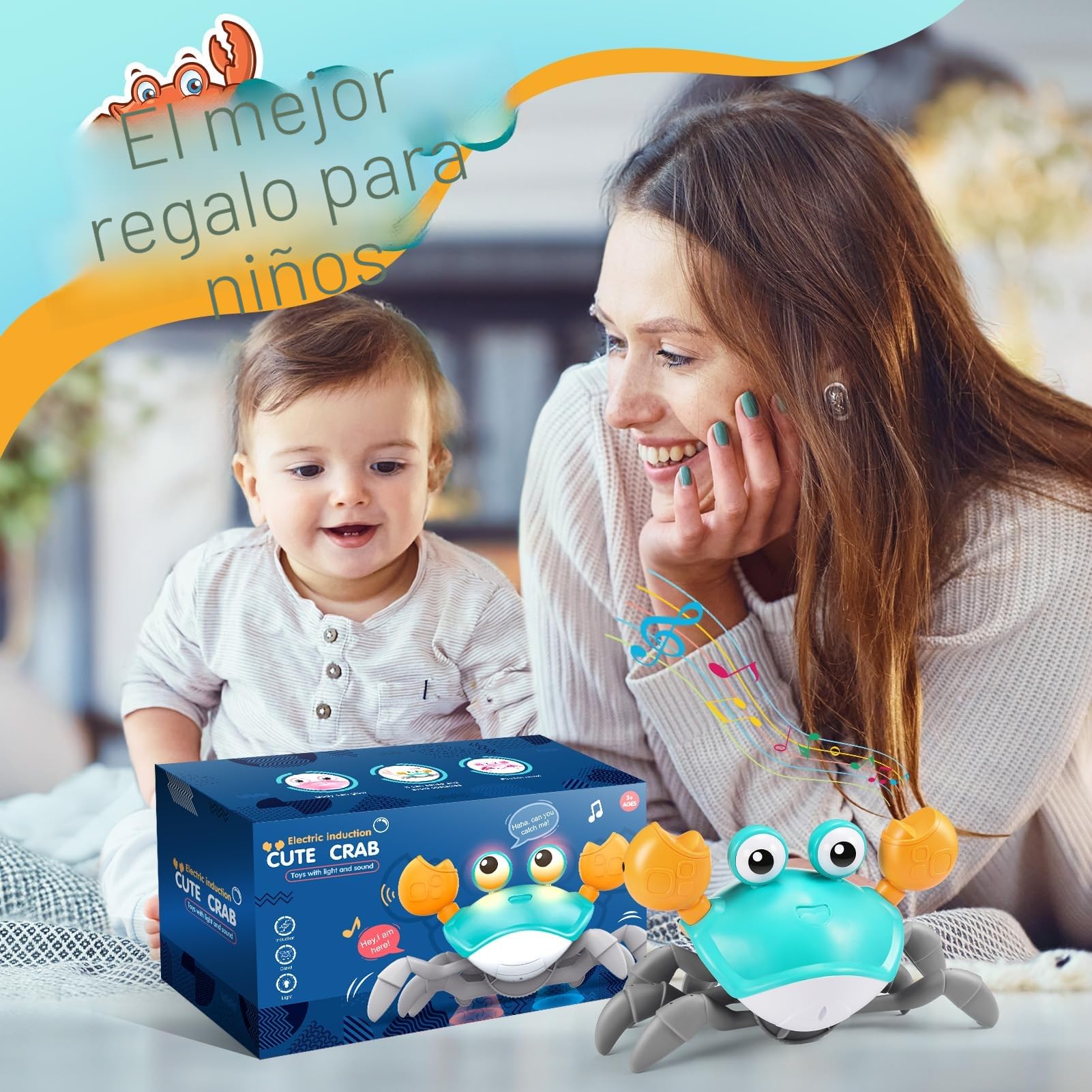 Cangrejo Juguete Bebe, Tummy Time 3-12 Meses Ideas Regalos Originales Cumpleaños Juguetes para Bebes