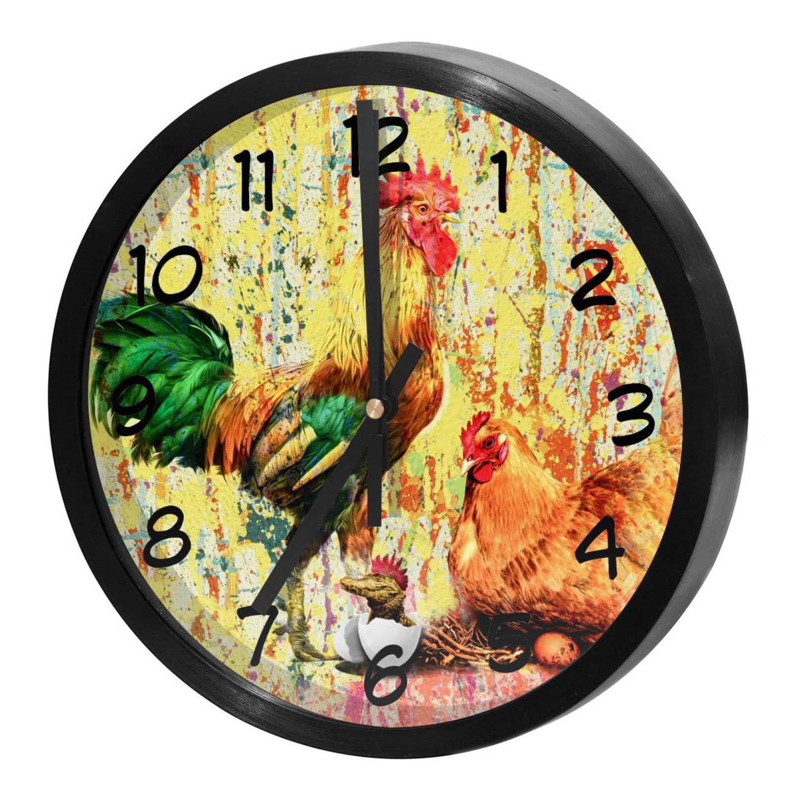 Horloge murale silencieuse à quartz motif coq pour la cuisine et la maison