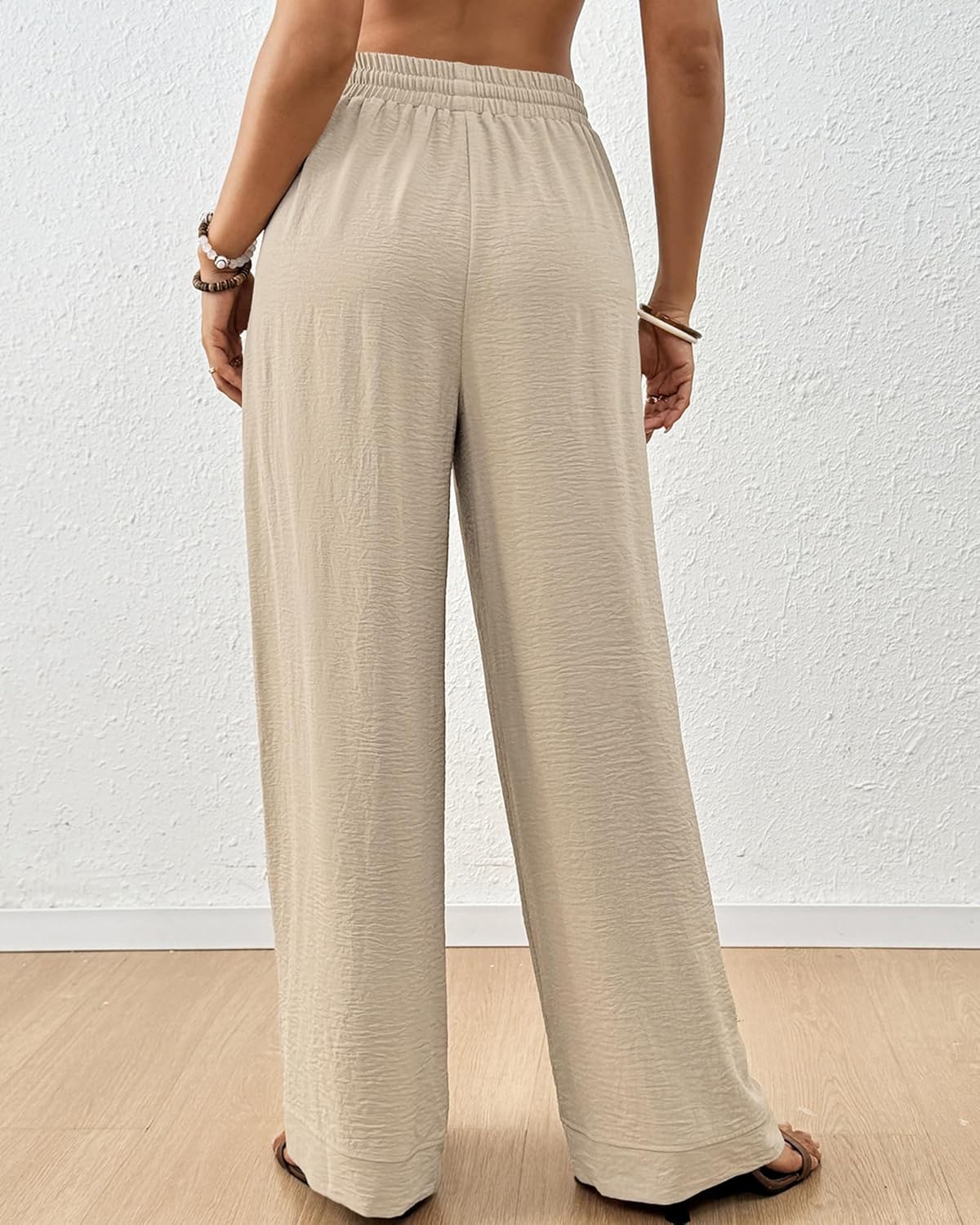 Bsubseach Womens Wide Leg Pants Summer Casual Palazzo Pant Flowy Drawstring High Waist Beach Lounge Trousers with Pocket - Image 5