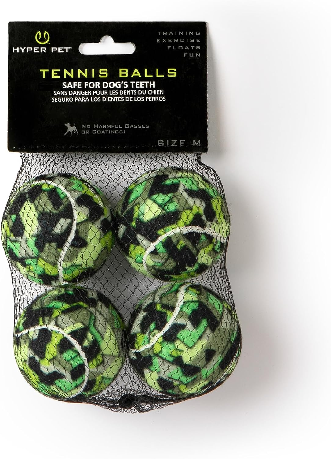 Hyper Pet® Tenis Topları, İnteraktif Köpek Oyuncak Topu, 6,3 cm Tenis Topu, 4'lü Paket, Yeşil Kamuflaj Renkli Tenis Topları, Orta Ölçekli Köpekler için