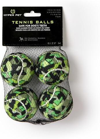 Hyper Pet® Tenis Topları, İnteraktif Köpek Oyuncak Topu, 6,3 cm Tenis Topu, 4'lü Paket, Yeşil Kamuflaj Renkli Tenis Topları, Orta Ölçekli Köpekler için