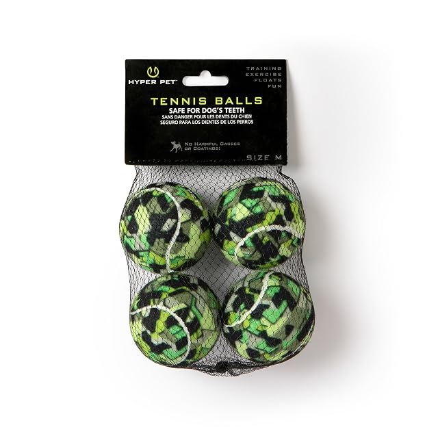 Hyper Pet Tennis Balls Interactive Dog Toy Ball 2 5 Tennis Ball Pack of 4 Green Camo Colored