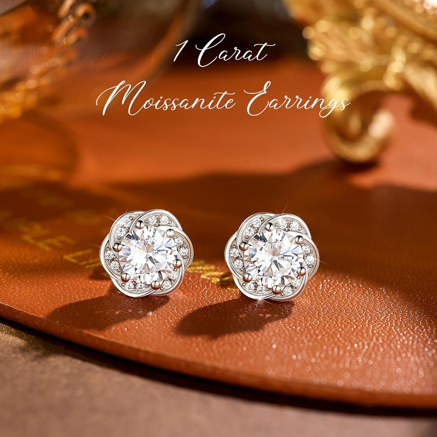 2CT Moissanite Stud Earrings S925 Sterling Silver Earring Crown, Flower Stud Earrings Jewelry for Women Men D Color VVS1 Moissanite Engagement Valentines Day Gifts