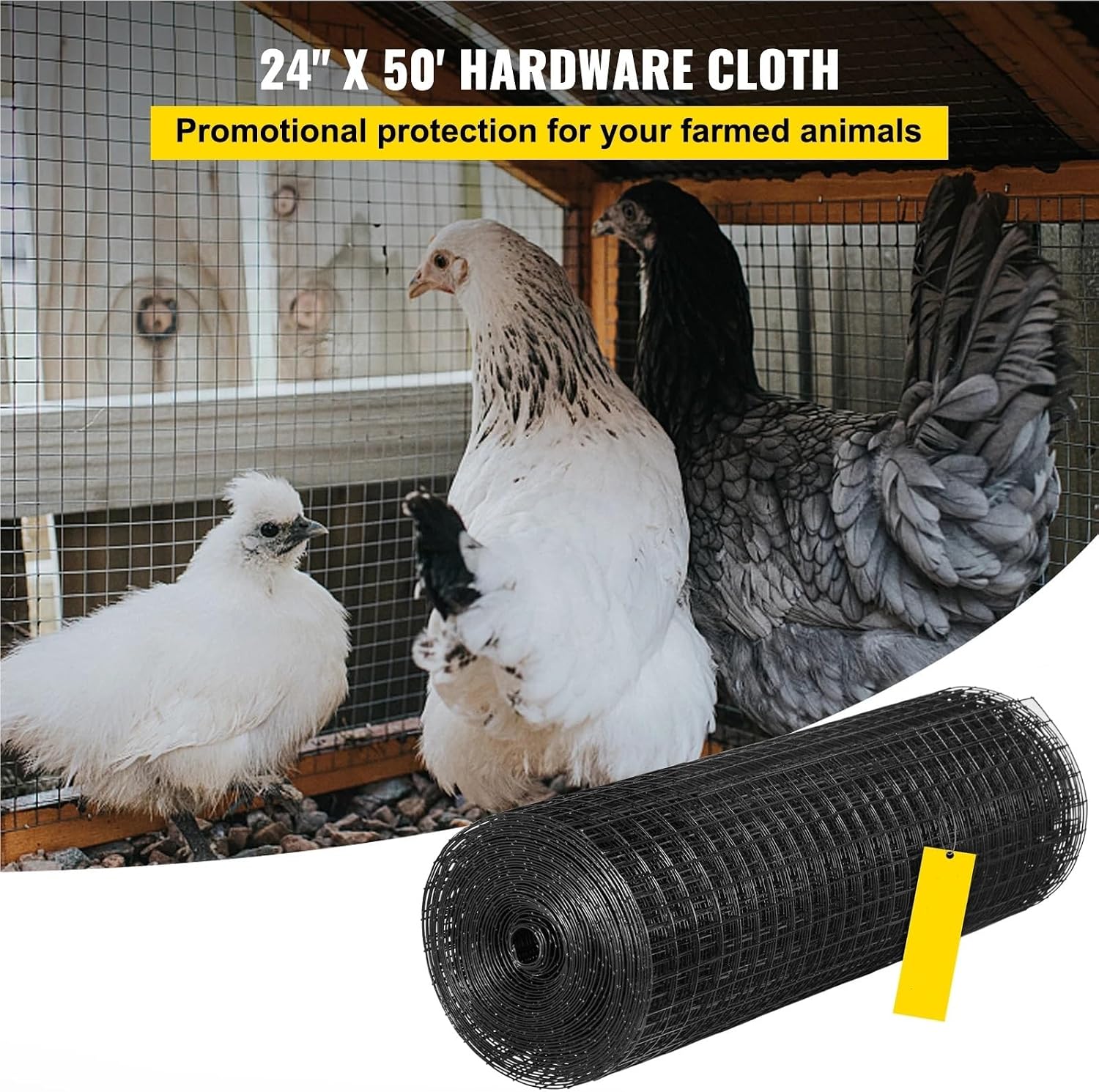 Chicken Wire Fencing Vinyl Coated Welded Wire Fence 1x1 Mesh 16 Gauge 24x50 Black Hardware Cloth(24in x 100ft)