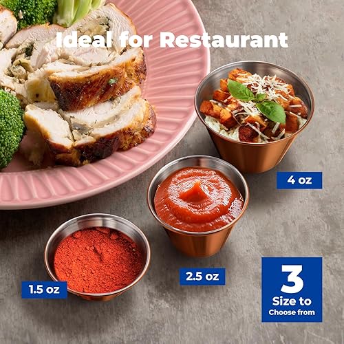 Miniatura 4 de Fit Meal Prep Paquete de 24 Tazas de salsa de acero inoxidable de 4 onzas  Juego de cocina individuales de condimentos redondos chapados en cobre,