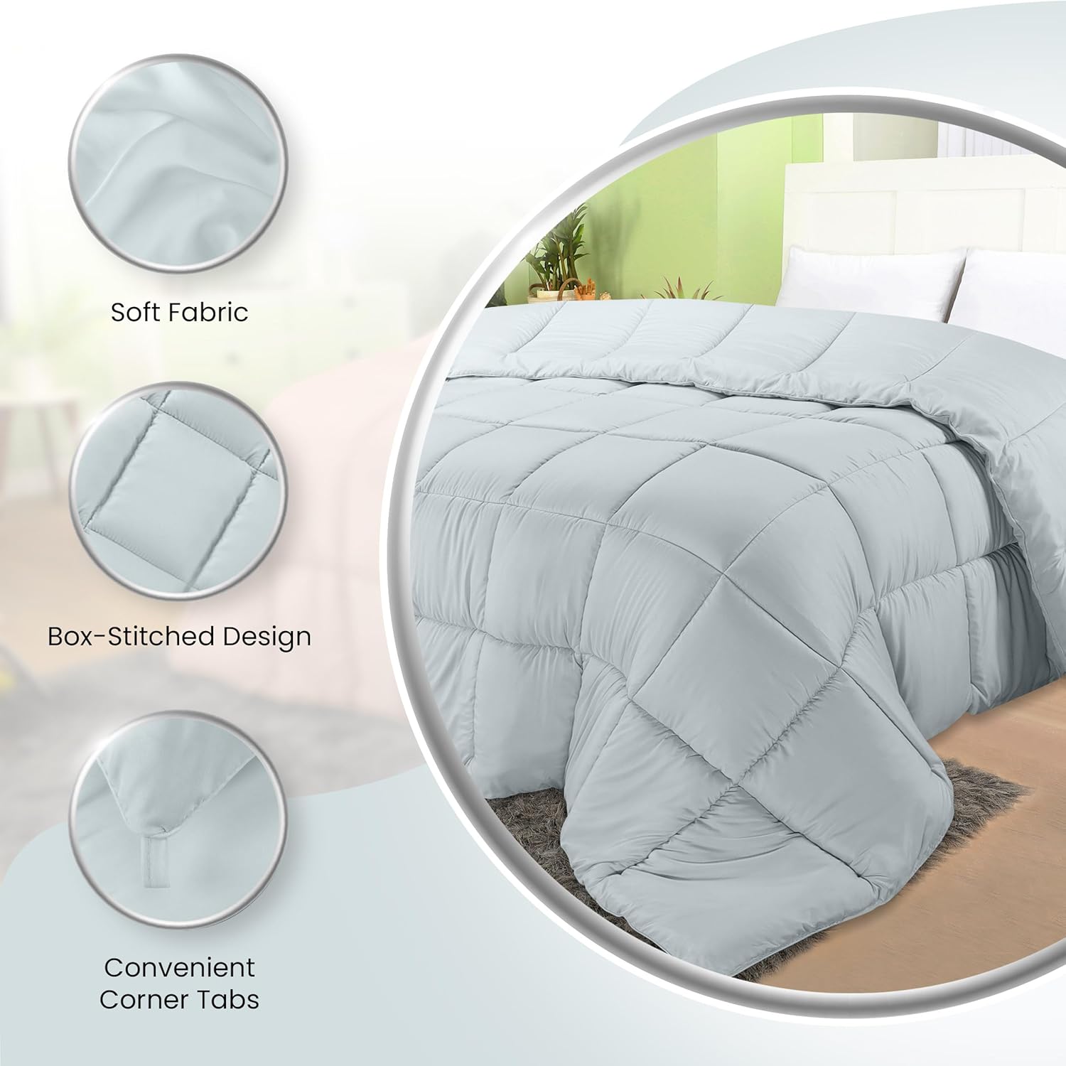 Utopia Bedding Comforters Queen Size, All Season Duvet Insert, Down Alternative Box Stitched Bed Comforter with Corner Tabs, Machine Washable (Light Grey) - Image 6