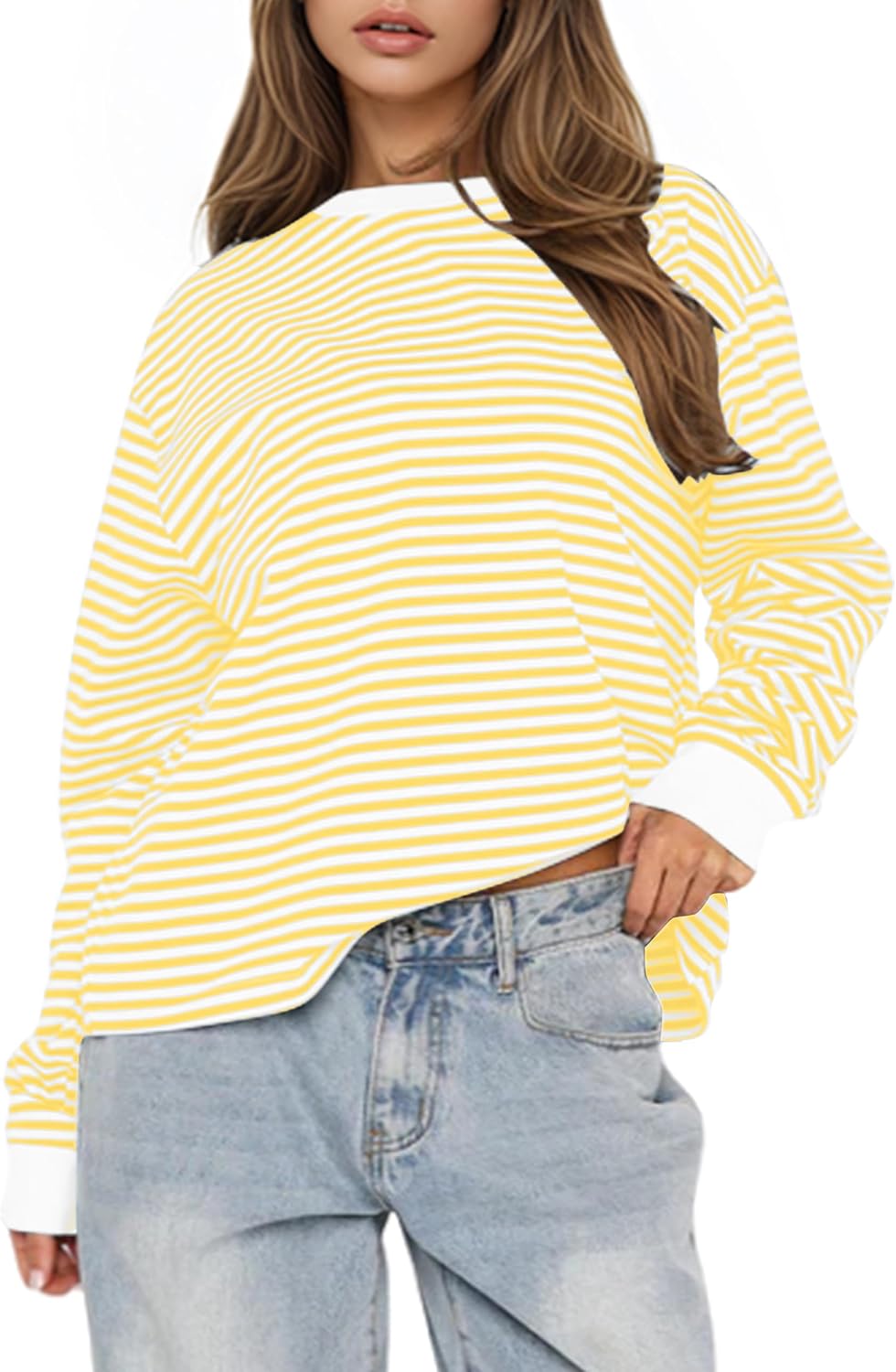 MISSACTIVER Women’s Oversized Crew Neck Striped Sweatshirt Long Sleeve Casual Pullover Color Block Fall Shirt Trendy 2025