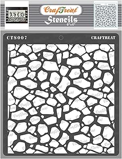 CrafTreat Stone Stencil for Furniture Painting - Stone Background Stencil - Size: 15x15 cms - Stone Effect Stencils for Crafts Reusable - Stone Pattern Stencil for Painting on Concrete, Canvas