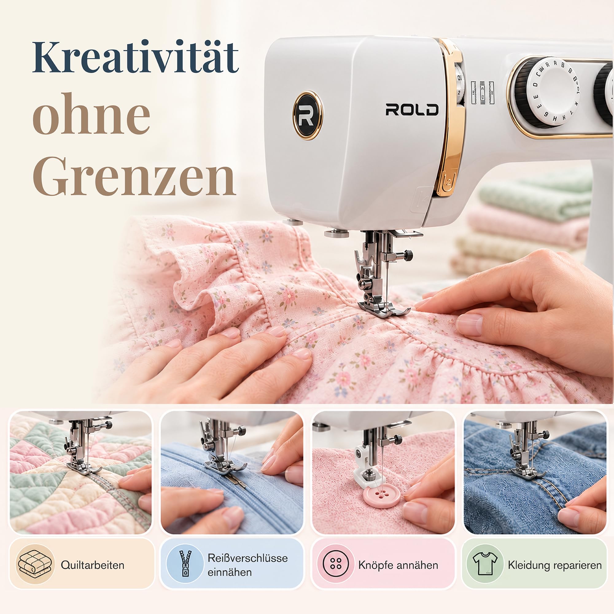 Rold Q36 maszyna do szycia z 25 ściegami, dziurka na guziki, silnik serwo 100 W, nawlekacz igły, wolne ramię