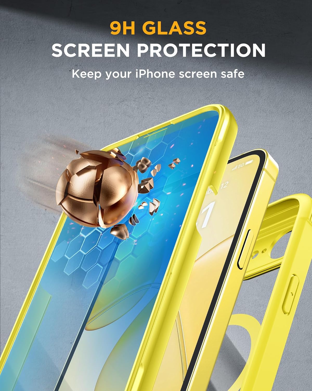 Miracase for iPhone 17e Case & iPhone 16e Case, Full-Body Phone with Built-in Glass Screen Protector, [Magnetic with MagSafe] Military Drop Proof 17 E/ 16 E Cover Bumper 6.1 inch, Yellow