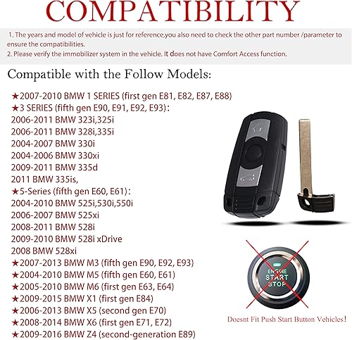 Miniatura 3 de MechanMagic Llavero de repuesto remoto para BMW 325i 328i X1 X5 X6 Z4 M3 M5 135 Series CAS3 2005 2006 2007 2008 2009 2010 2011 2012 2013 KR55WK4912