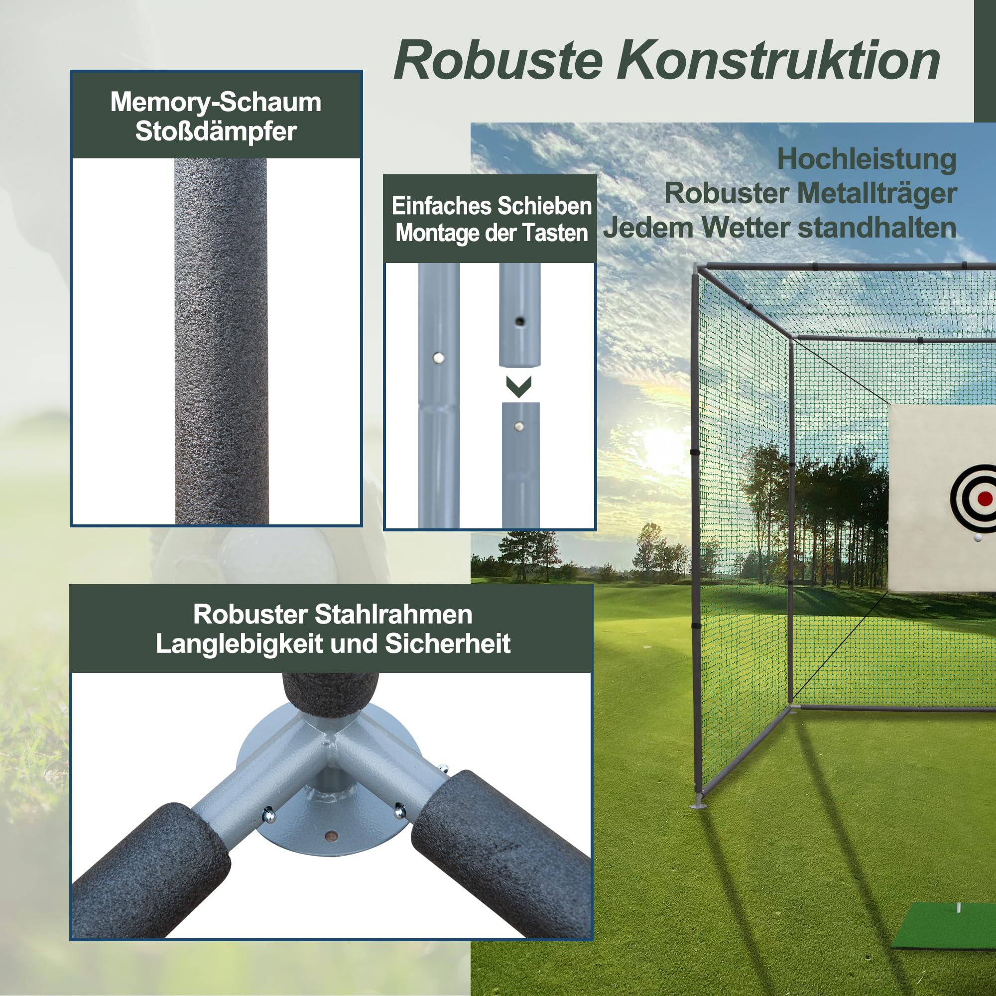 Thanaddo Golfkäfignetz 3m Freistehend Übungskäfignetz, Golfnetz Übunskäfig mit Ziel-Tuch und Übungsmattte