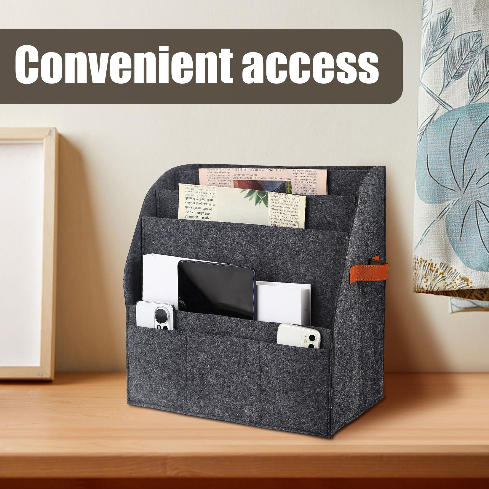 Portariviste da Scrivania in Feltro, Porta Documenti Ufficio Scrivania, Cestino Portaoggetti Pieghevole con Divisorio Rimovibile 4 Strati, Porta Libri con 3 Piccole Tasche per Casa Ufficio Soggiorno