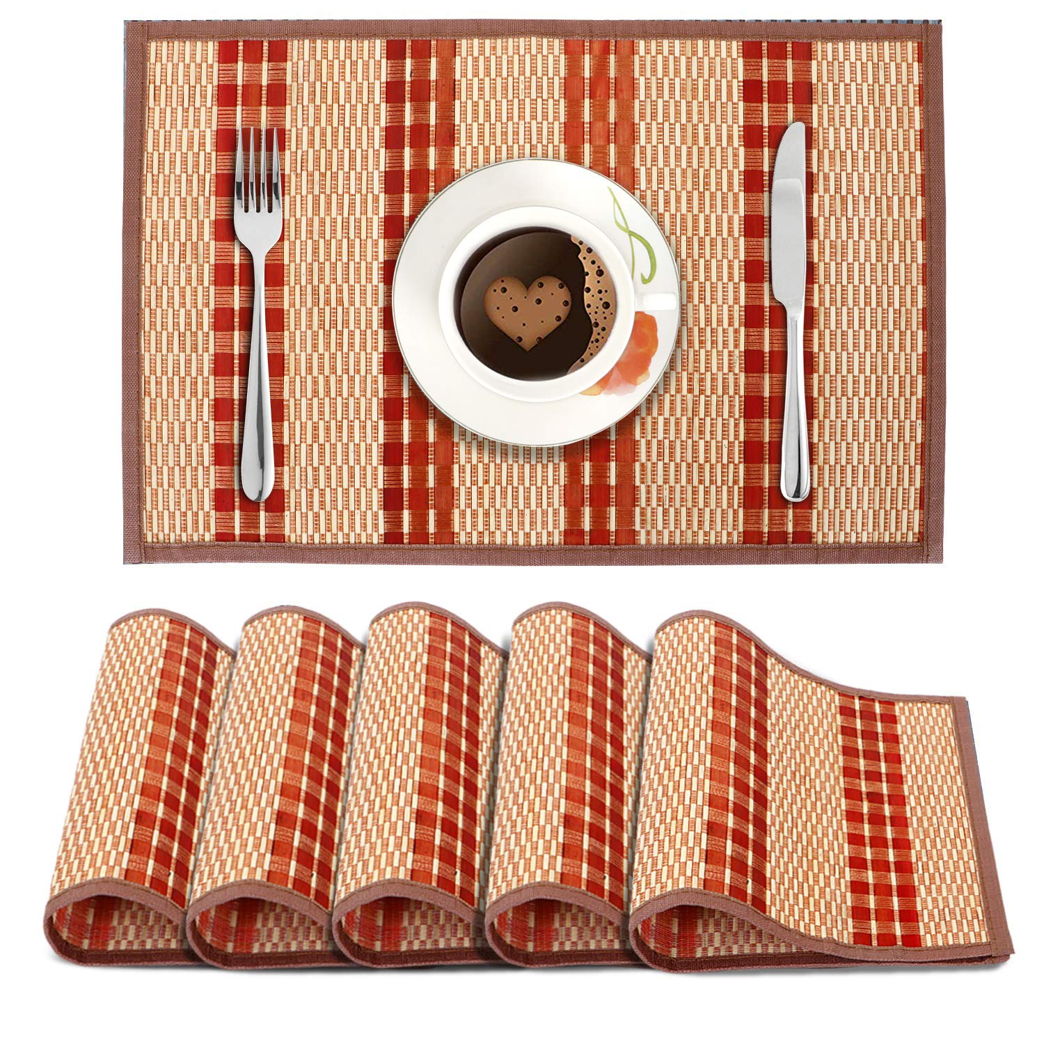 HOKIPO Bamboo Placemats Set of 6 Wooden Table Mats, 45x30 cm, Red (AR2817) (B08BLCZ55H) Amazon Price History, Amazon Price Tracker