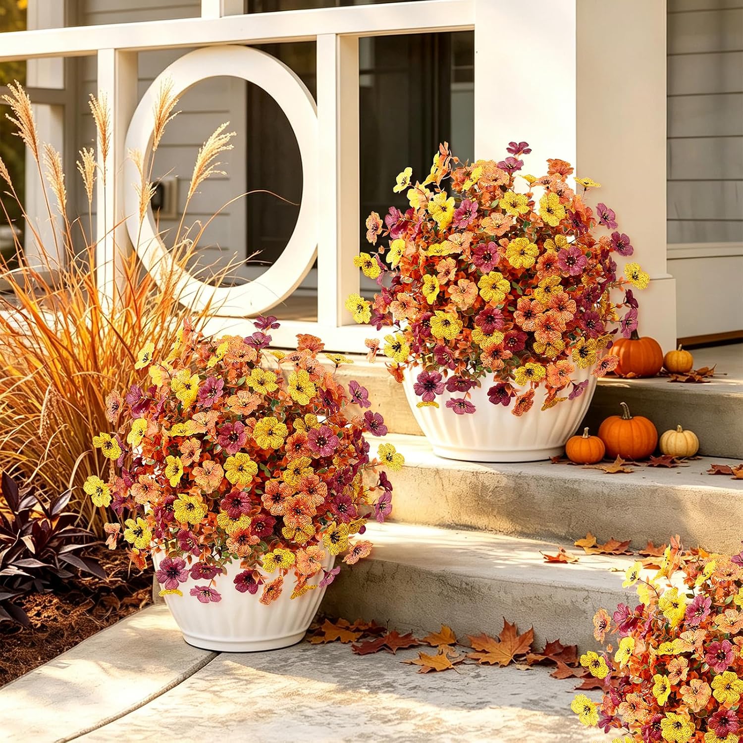 2 Pack Fall Artificial Flowers for Outdoor, Fall Topiary Ball Shrubs 22''