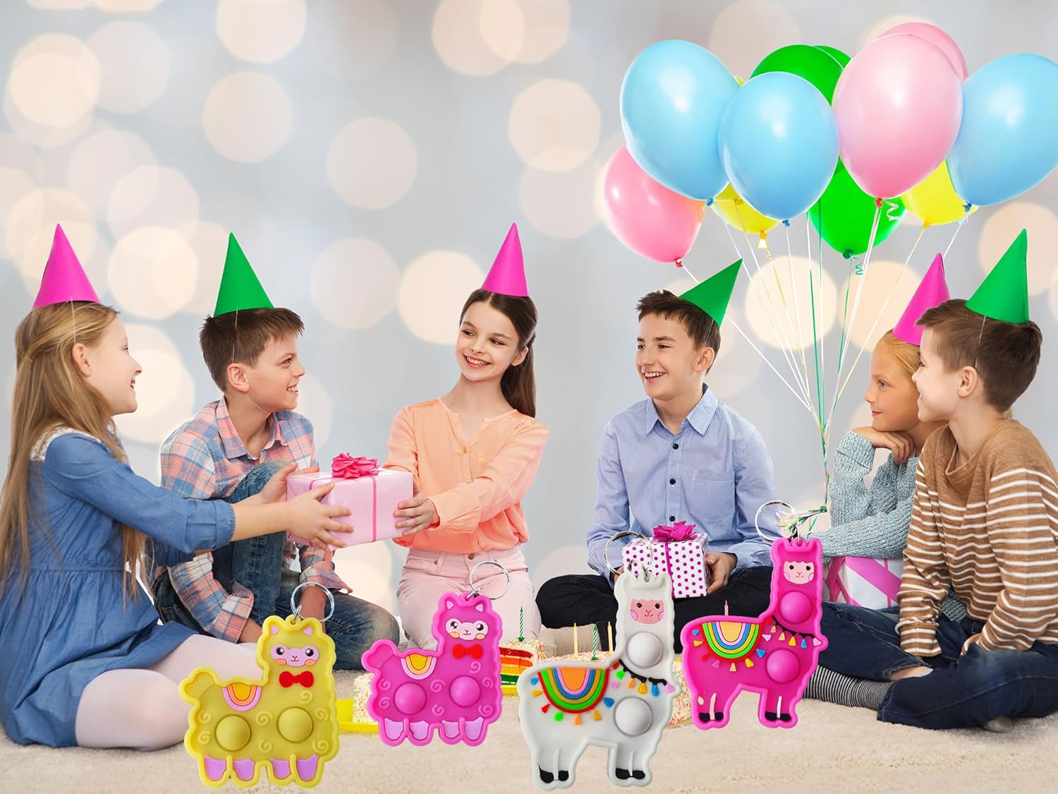 10 Packs Bulk Llamas Animal Mini pop Fidget Keychain，Birthday Party Favors Supplies and Classroom Summer Student Prize Gifts