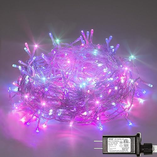 ILLUMINEW Guirnalda de 300 luces LED multicolor para exteriores, impermeables, decoraciones de Pascua, 108 pies, luces de decoración de Pascua, 8