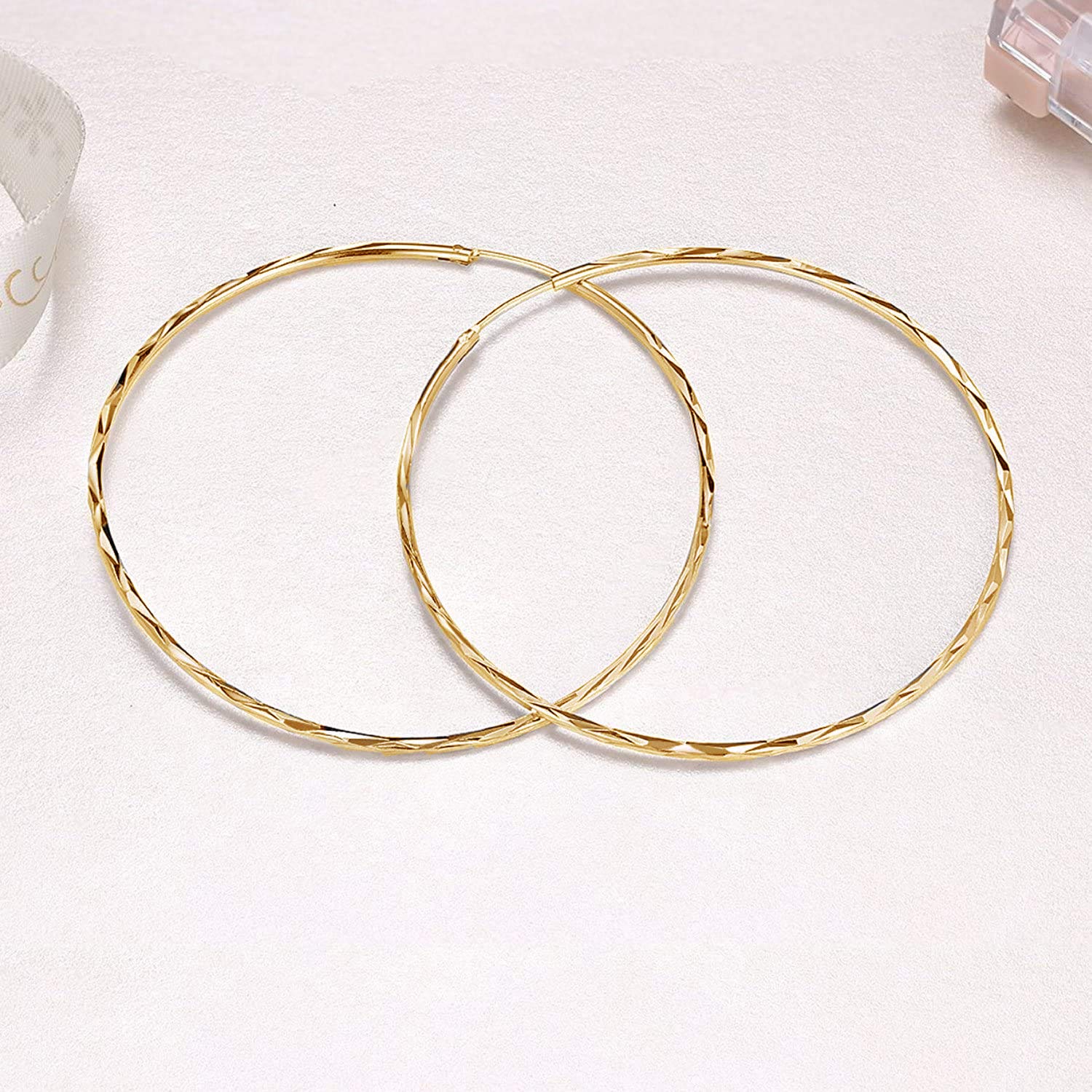 Boucles d'oreilles créoles sans fin en argent sterling 925 pour femmes et filles 20, 30, 40, 50, 60 mm