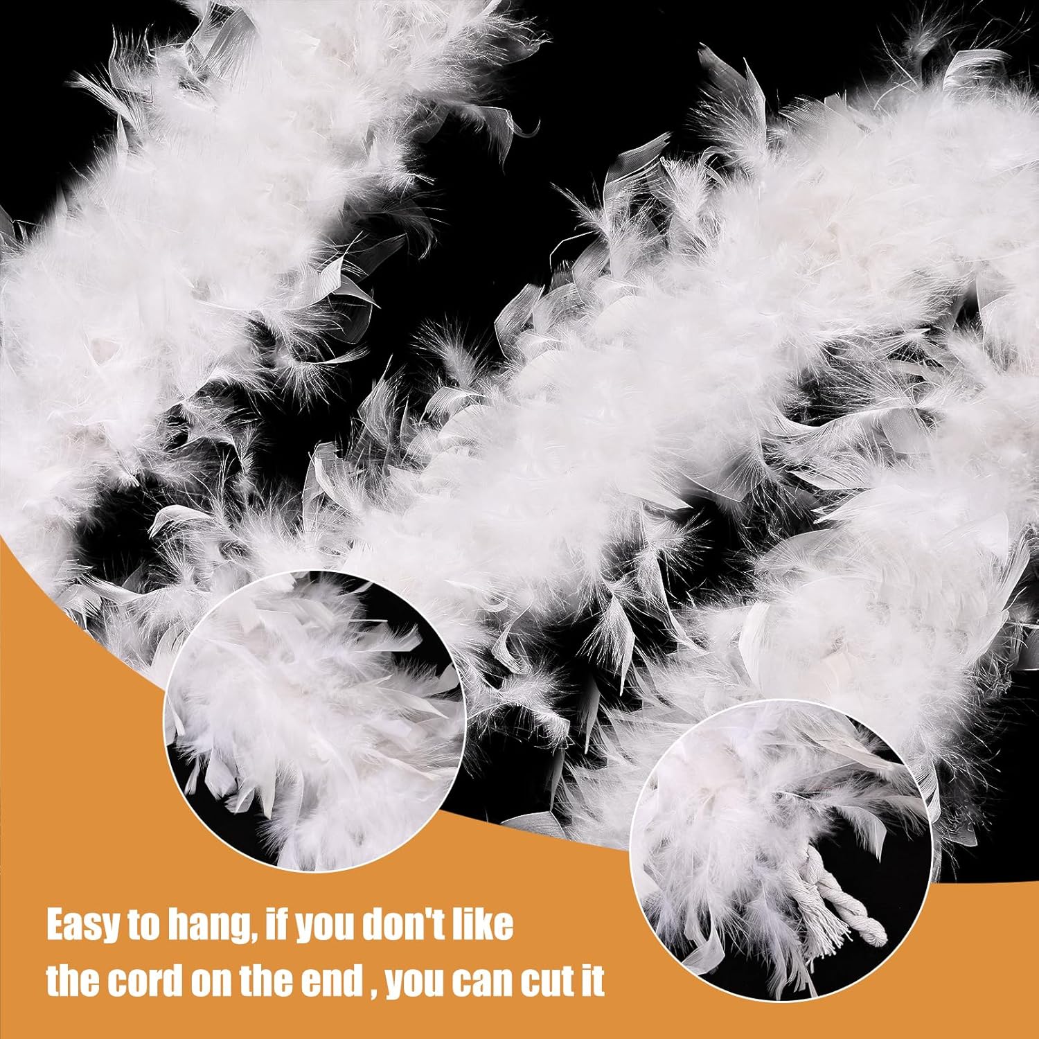 White Feather Boa - 45g 2 Yards Turkey Boas Feathers for Party Bulk Wedding Concert Carnival Halloween Christmas Costume Decoration - Image 2