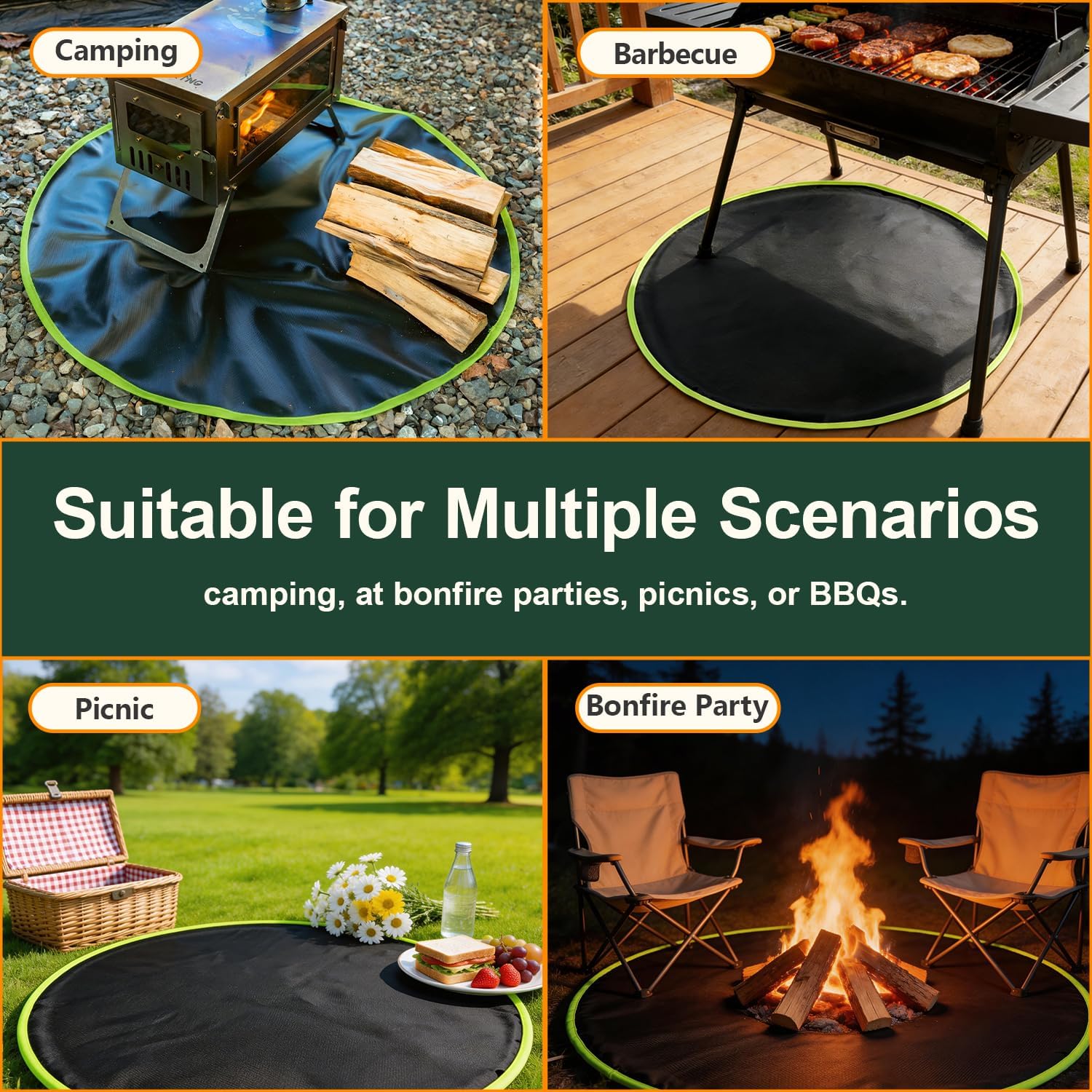 Fire Pit Mat Fireproof Mat Round, Portable Folding Ember Mat Visible at Night, Great for Deck Fire Pit Base, Wood Burning, Wood Floor, Patio, Grass, Lawn (31.9'')