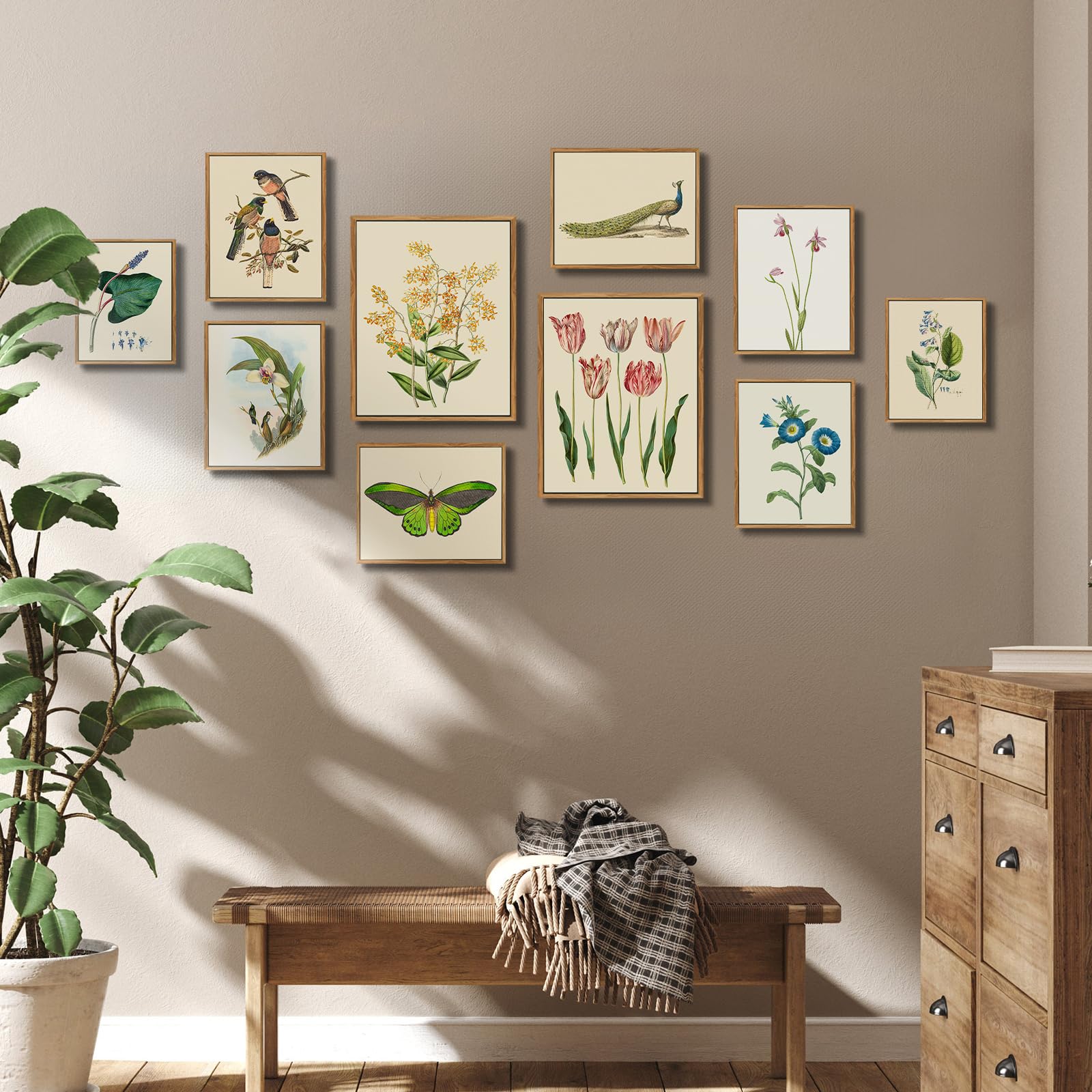 MHARTK66 Quadri Vintage Botanico Soggiorno con Cornice Legno, 30x40 cm Stampe da Parete Orchidea Gialla Fiori Illustrazione, Quadro Camera da Letto Su Tela Decorazioni Parete Desktop Arte Bagno