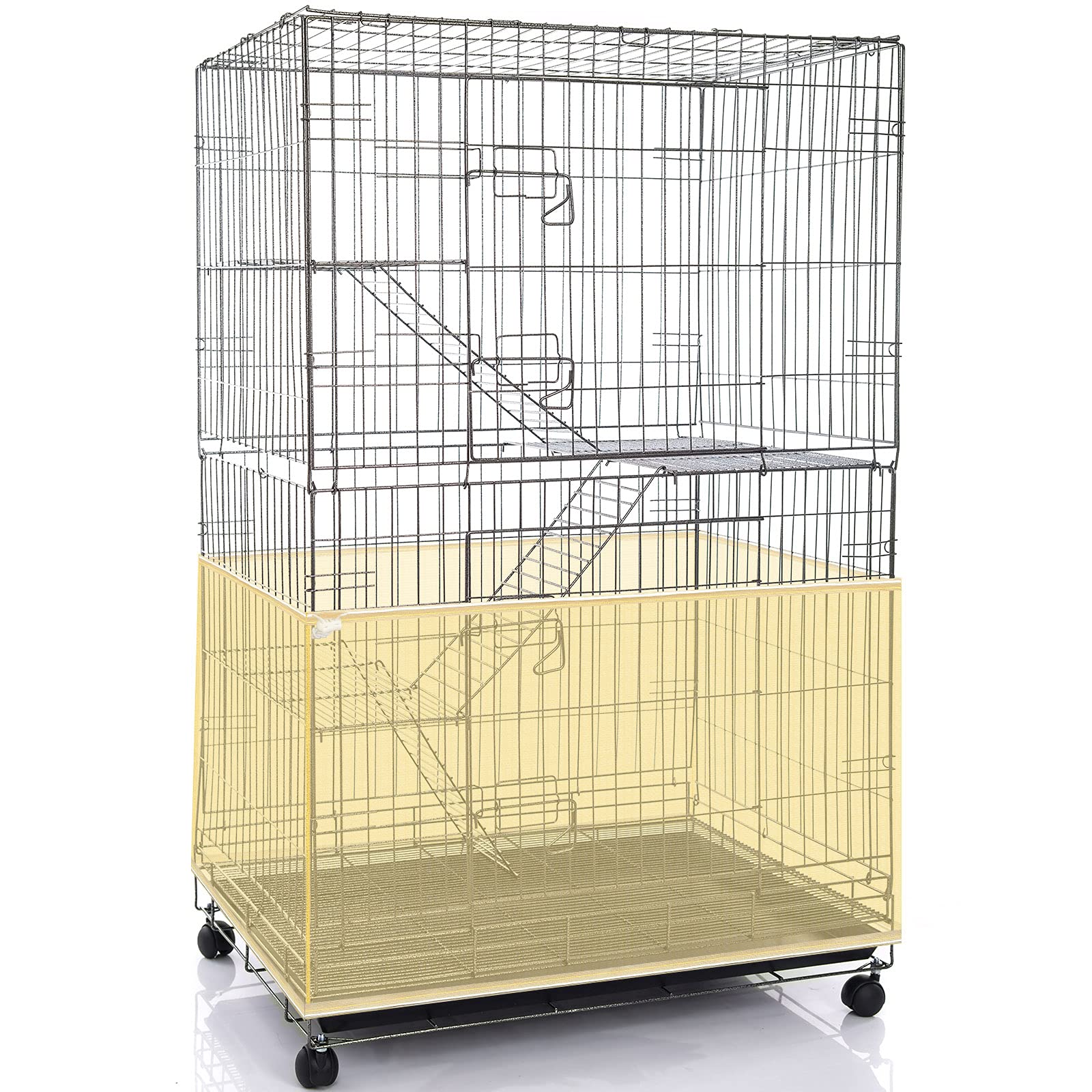 Shappy Adjustable Bird Cage Net Cover Birdcage Seed Feather Catcher Soft Skirt Guard Birdcage Nylon Mesh Netting for Parrot Parakeet Macaw Round Square Cages (Yellow, 118 x 15 Inch/ 300 x 37 cm)