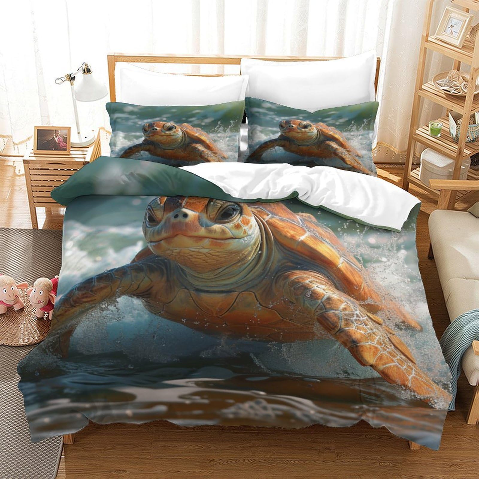 P1s9u7w5y Sea Turtle Ocean Turtle Inspired 3D Printed Microfiber Duvet Cover Set 3Pcs Nature Turtle Bedding Set Double（200X200cm）