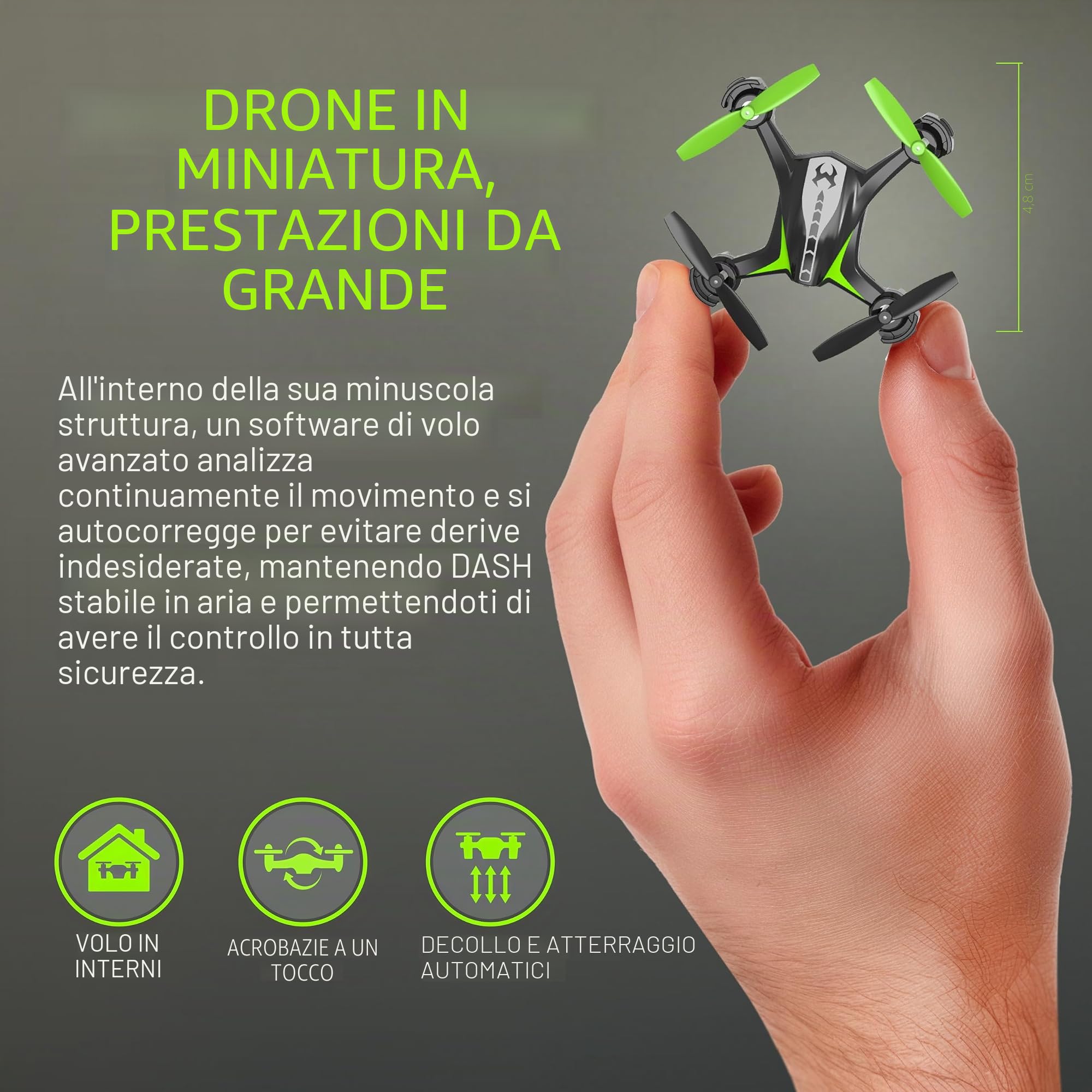 Sky Viper Dash Nano Drone Nero/Verde, 2 x 2 x 0,75 pollici