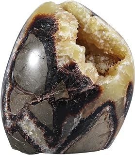SUNYIK 600-800g Natural Septarian Dragon Geode Tower, Self-Standing Crystal Cluster for Home Office Decor, Healing Stone Mineral Specimen for Reiki Meditation