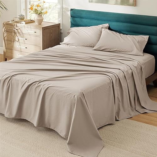 Bedsure Sábanas 100% algodón tamaño matrimonial, sábanas de percal suave, 4 piezas para niños, sábanas refrescantes transpirables de algodón con